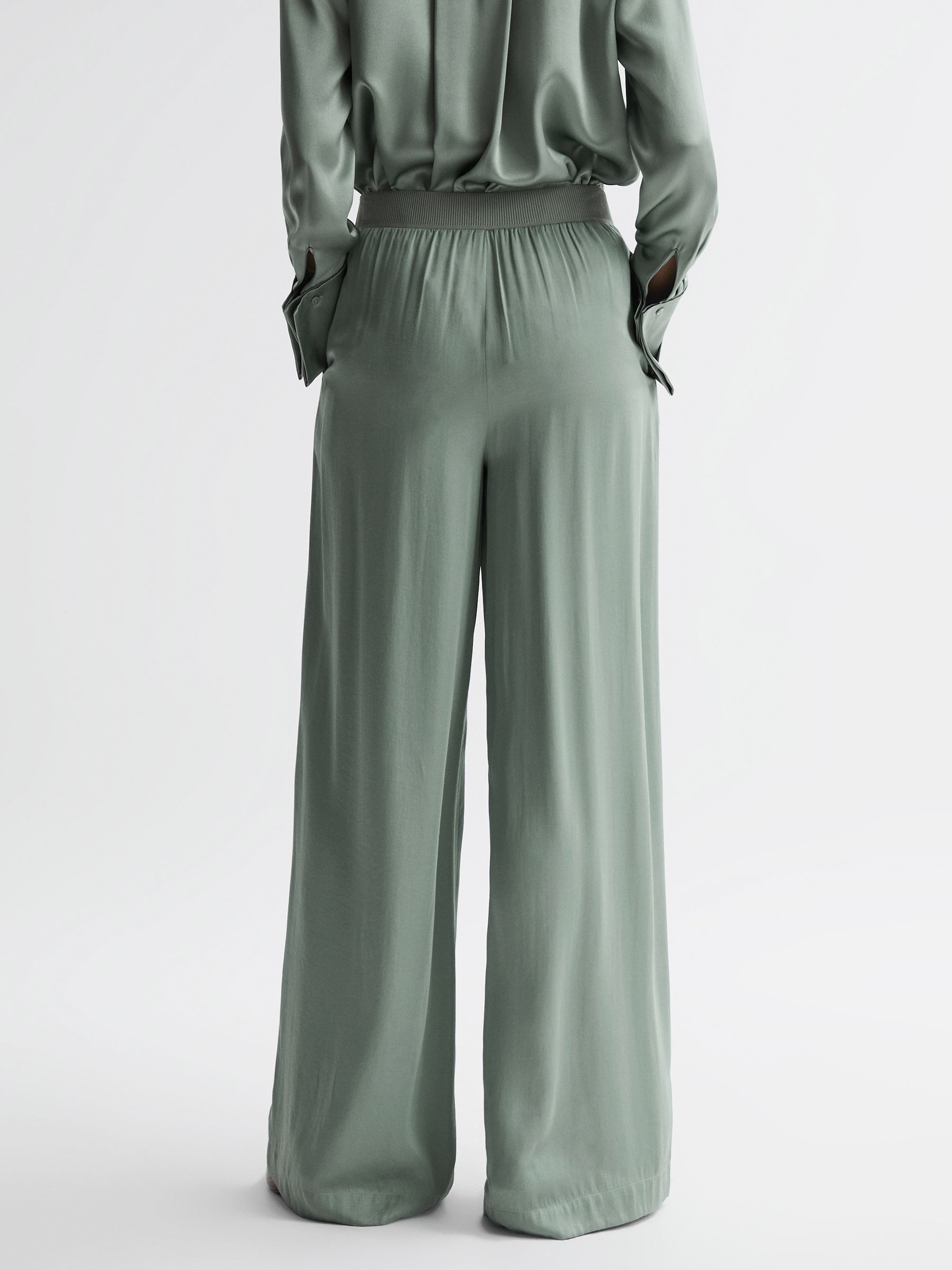 Wide Leg Elasticated Waist Trousers in Sage - Image 5 of 5