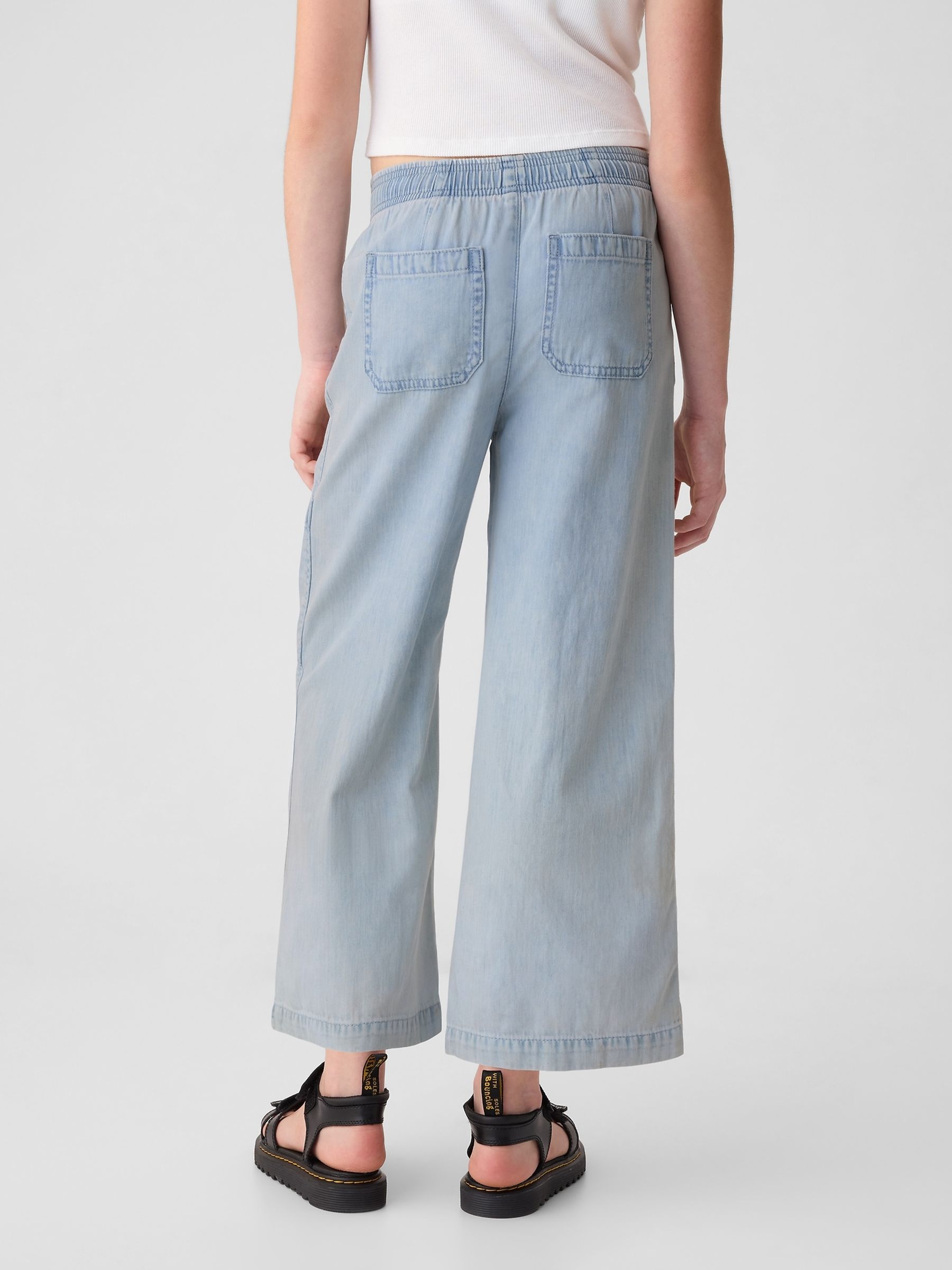 Light Blue Cotton High Waisted Pull On Denim Cargo Jeans - Image 3 of 5