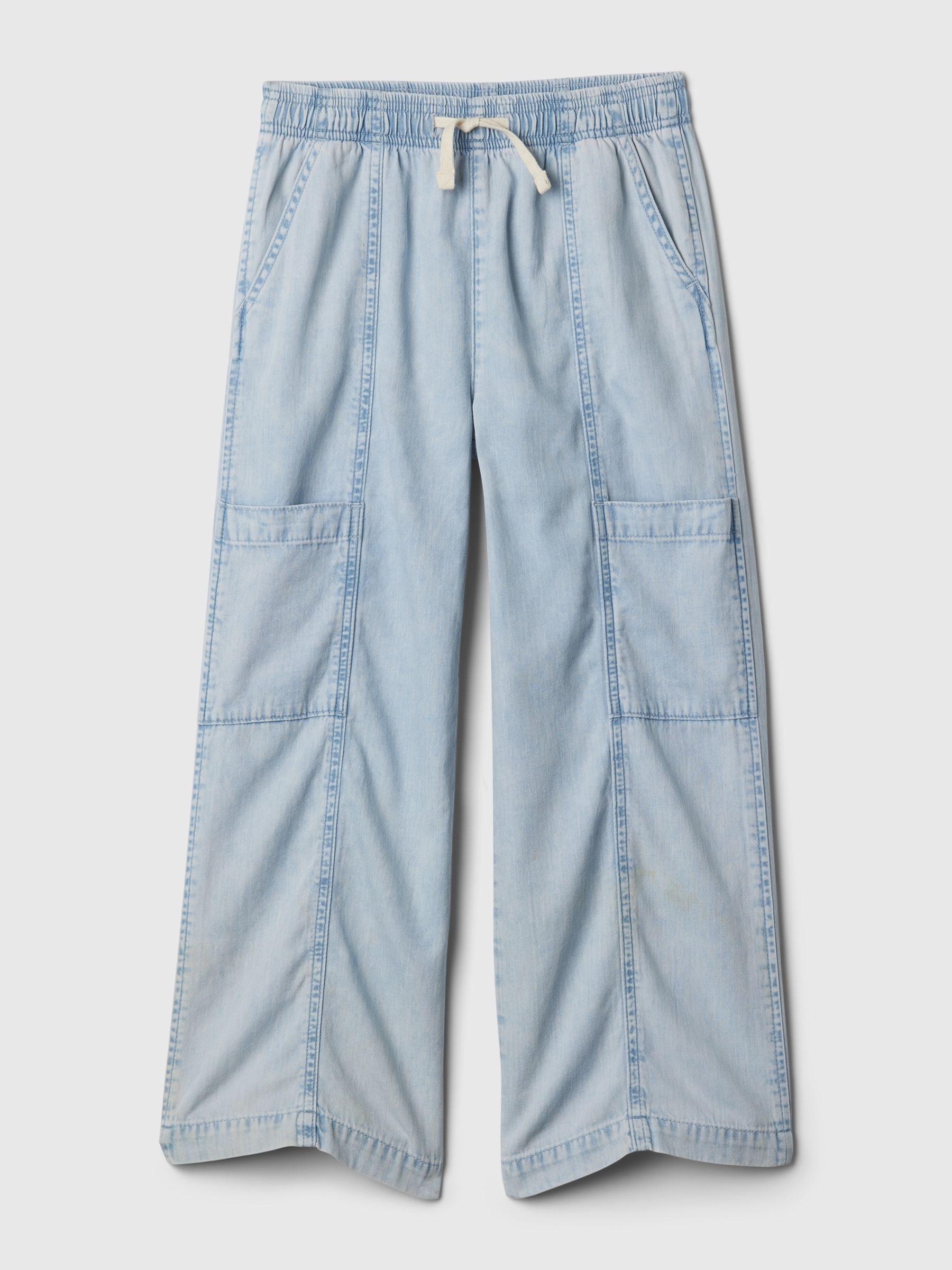 Light Blue Cotton High Waisted Pull On Denim Cargo Jeans - Image 5 of 5