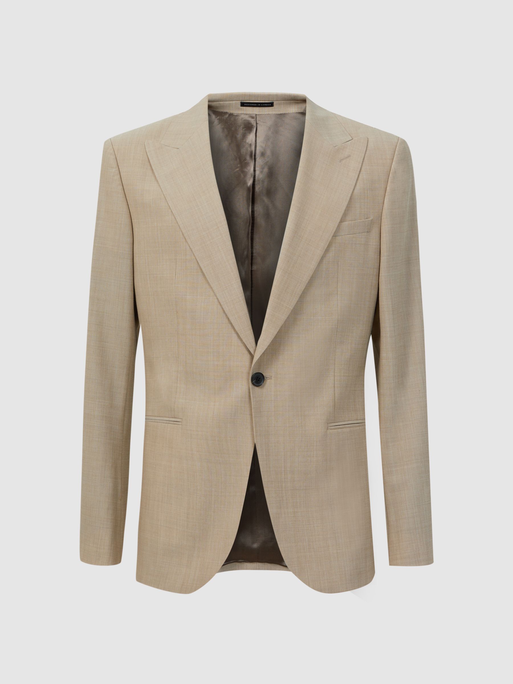 Slim Fit Single Breasted Wool Blend Blazer in Oatmeal - Image 2 of 7