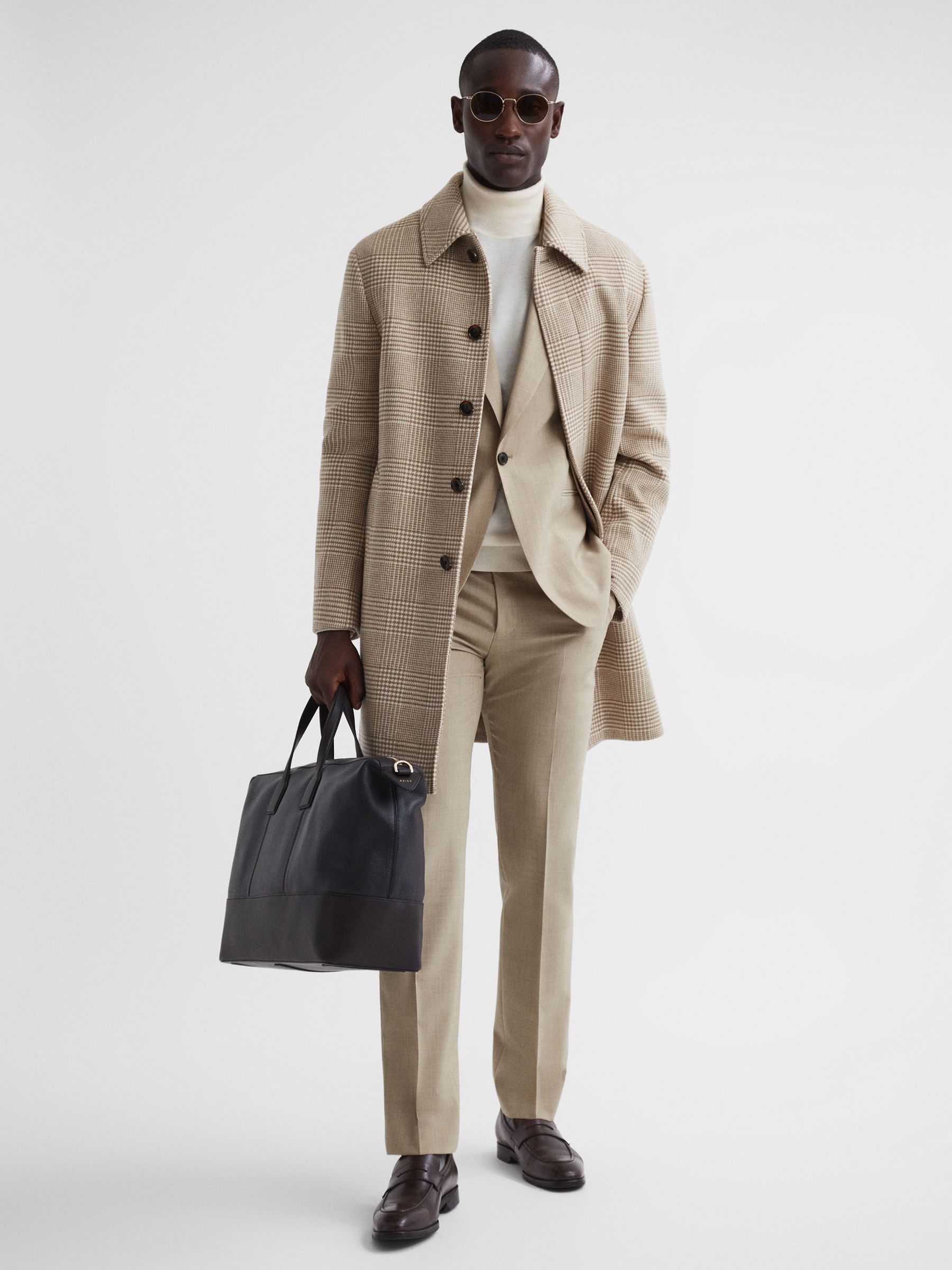 Slim Fit Single Breasted Wool Blend Blazer in Oatmeal - Image 3 of 7
