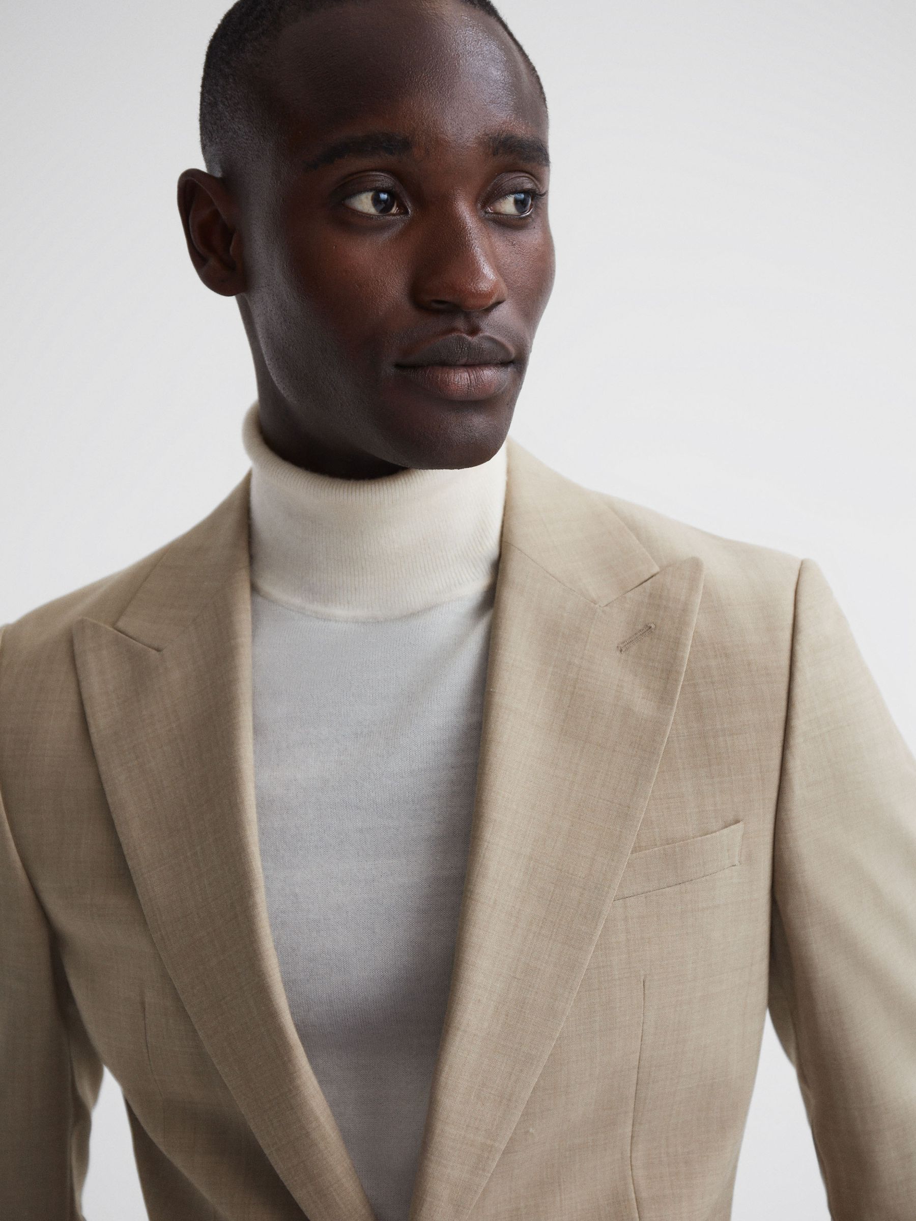 Slim Fit Single Breasted Wool Blend Blazer in Oatmeal - Image 4 of 7