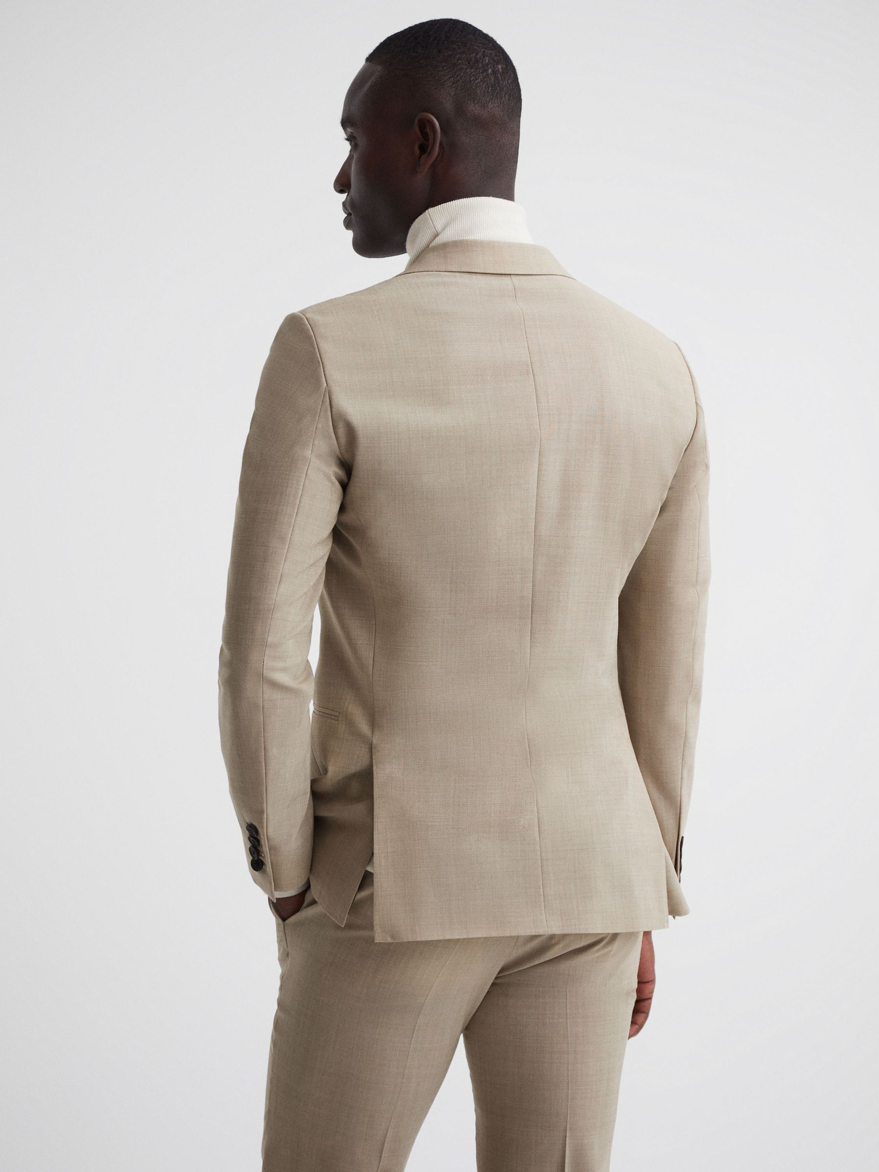 Slim Fit Single Breasted Wool Blend Blazer in Oatmeal - Image 5 of 7