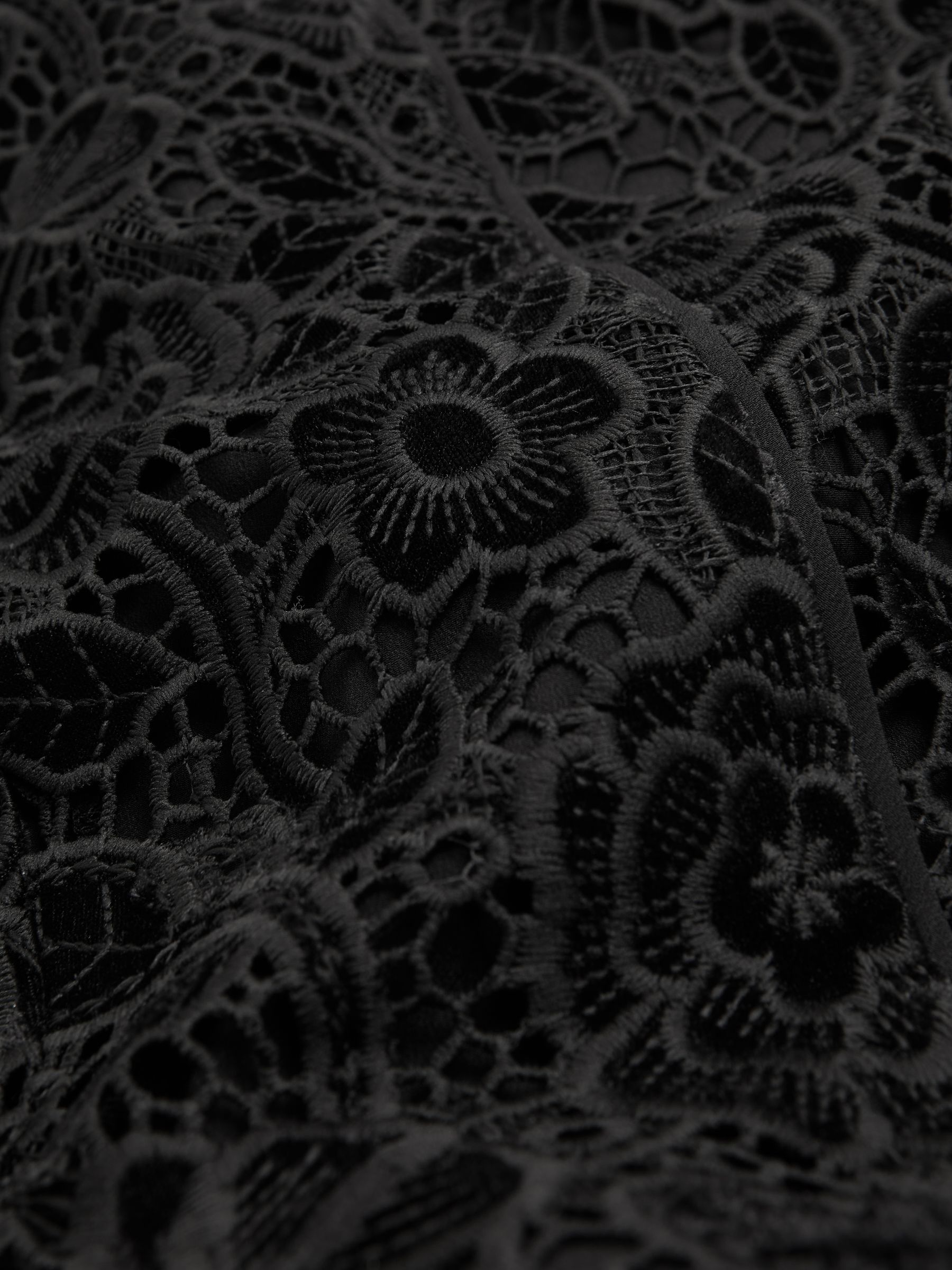 Florere Velvet Lace Puff Sleeve Midi Dress in Black - Image 6 of 6