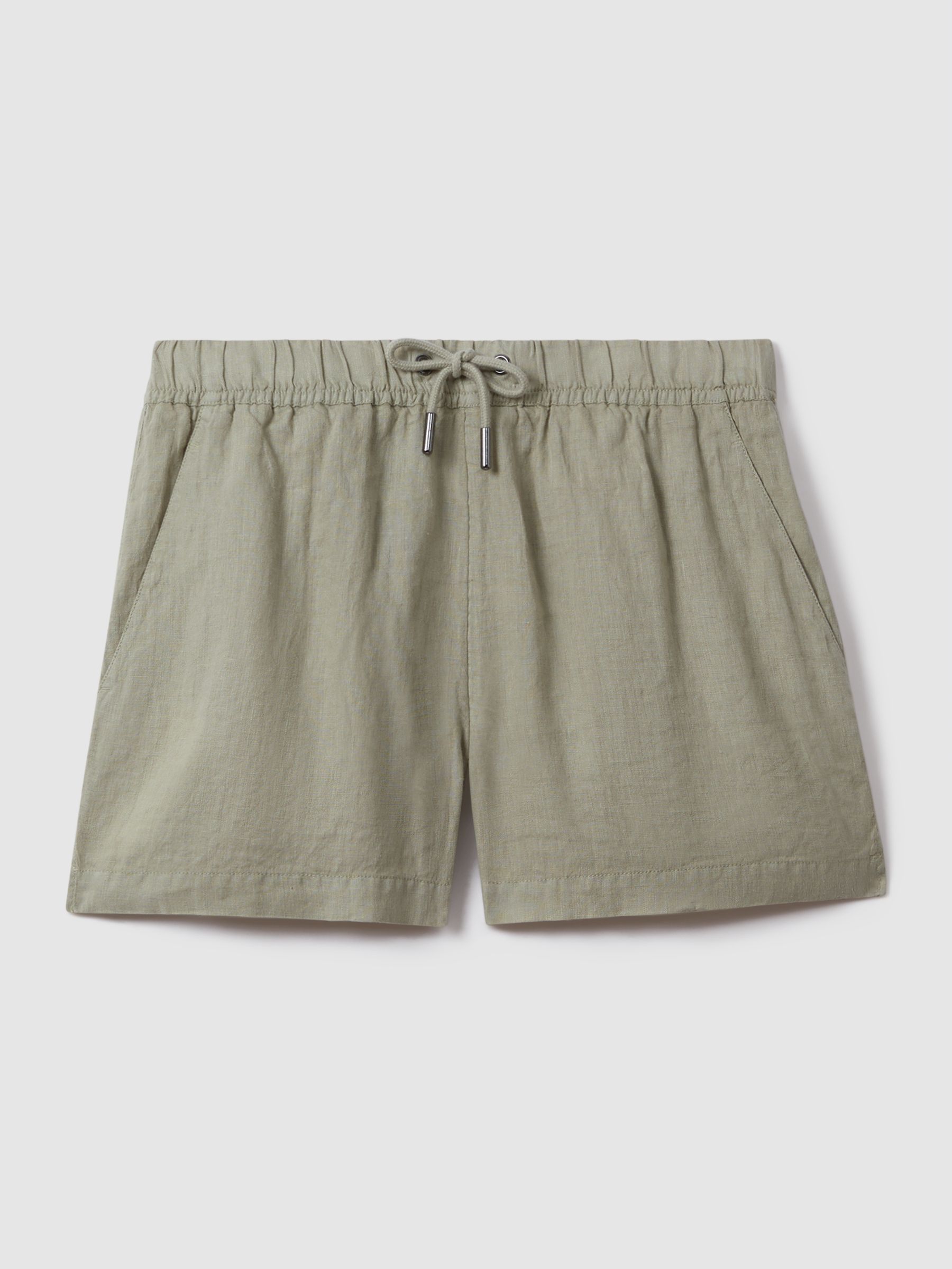 Linen Garment Dyed Drawstring Shorts in Sage - Image 2 of 6