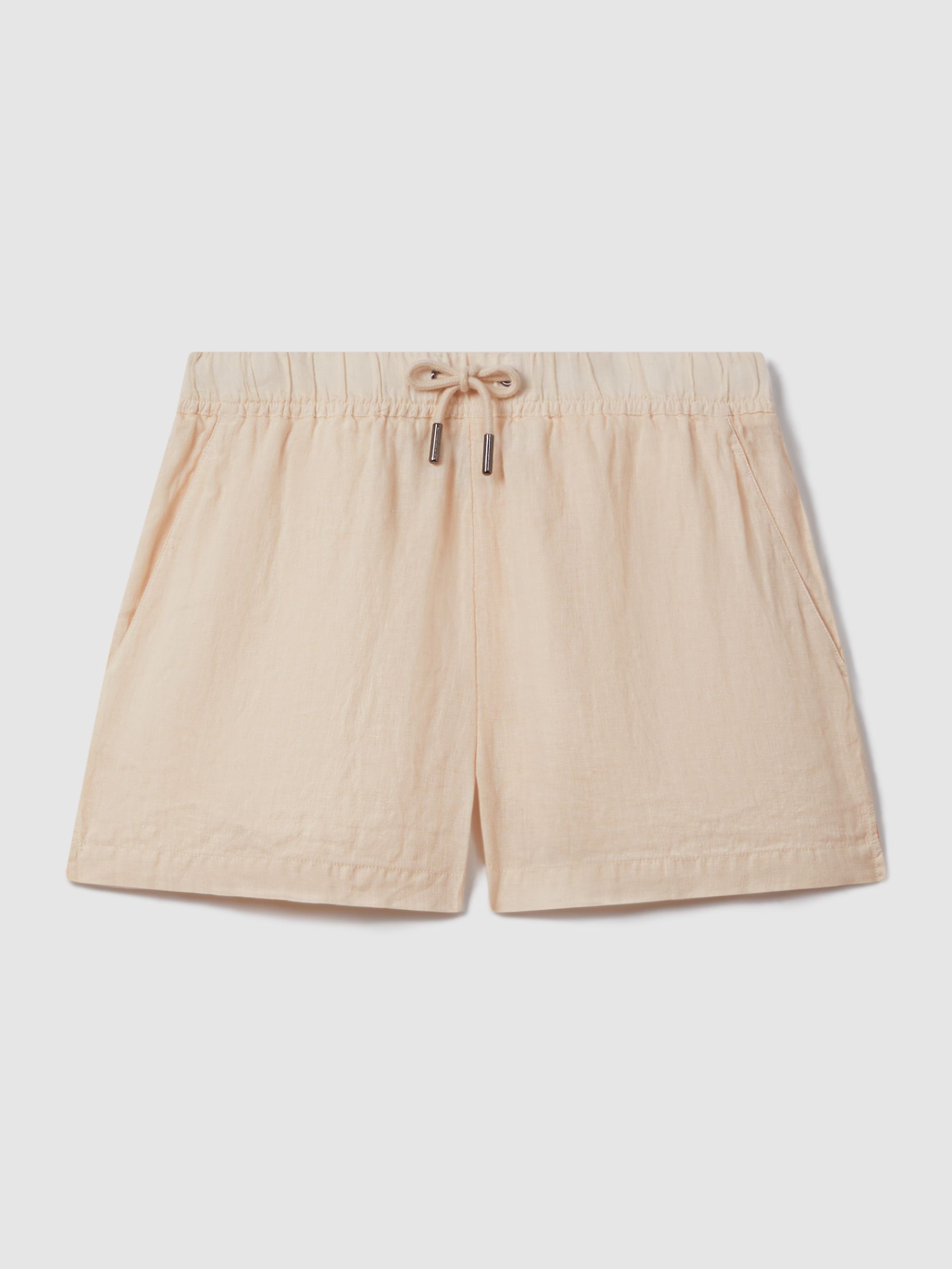 Cleo Peach 100% Linen Garment Dyed Drawstring Shorts - Image 2 of 5