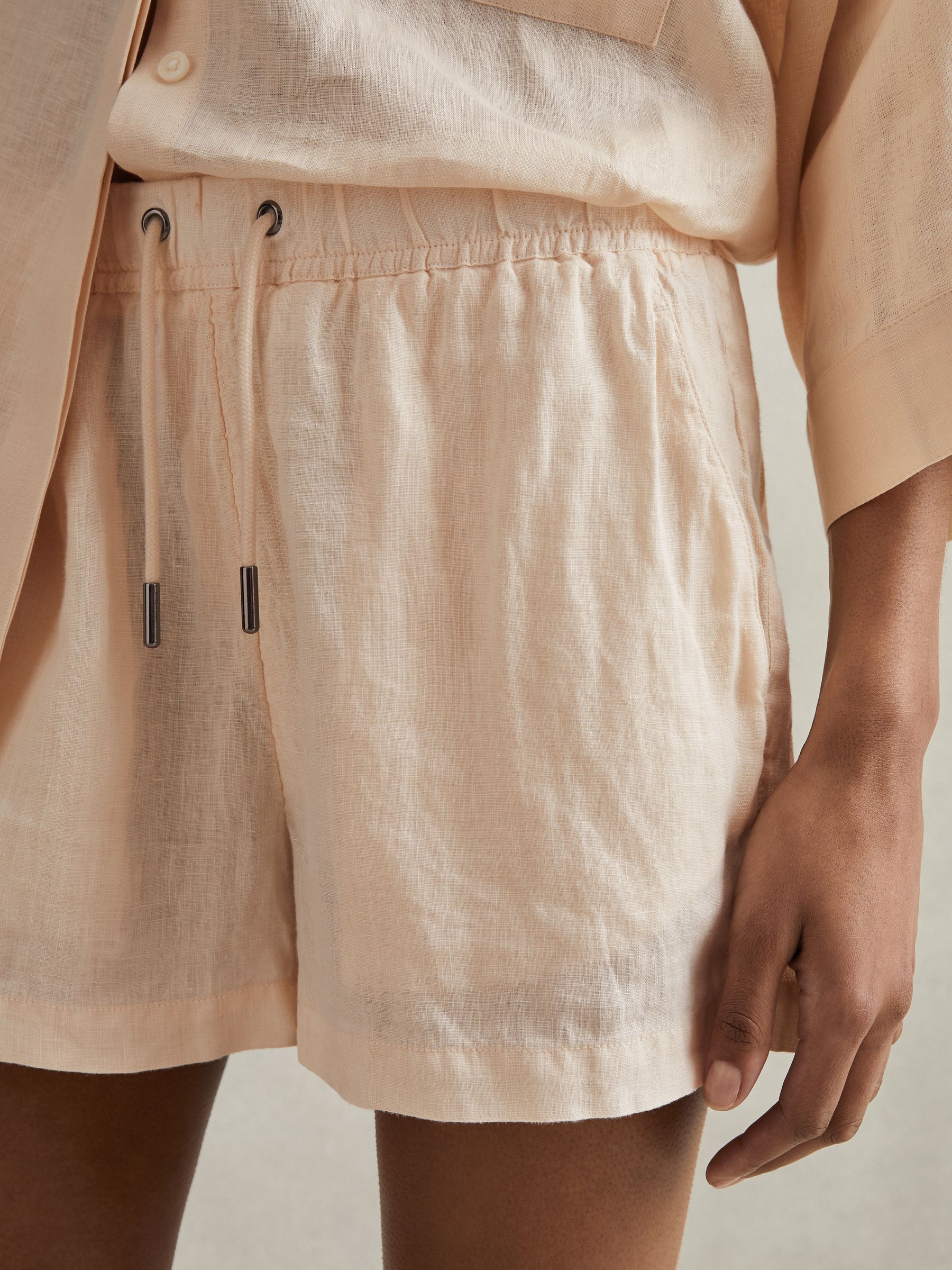 Cleo Peach 100% Linen Garment Dyed Drawstring Shorts - Image 3 of 5