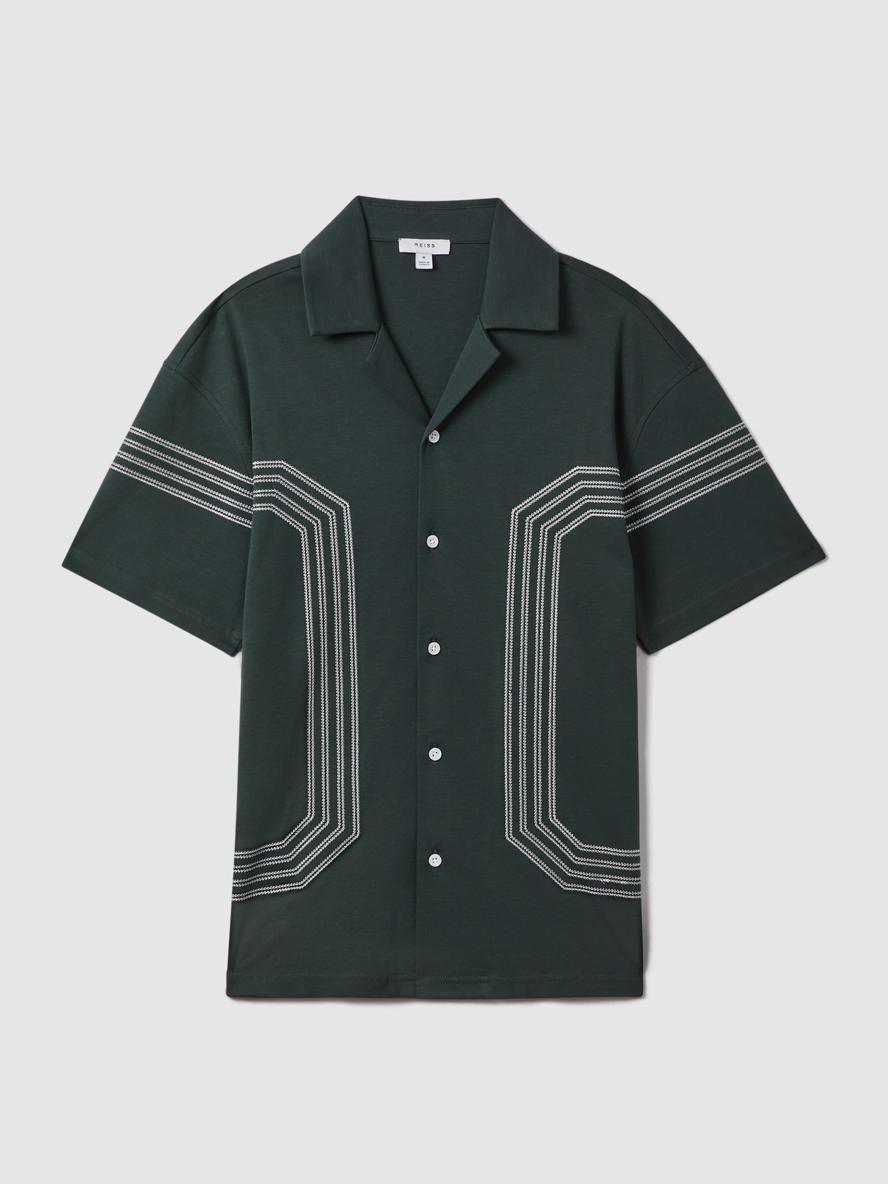 Mercerised Cotton Embroidered Cuban Collar Shirt in Emerald - Image 2 of 6