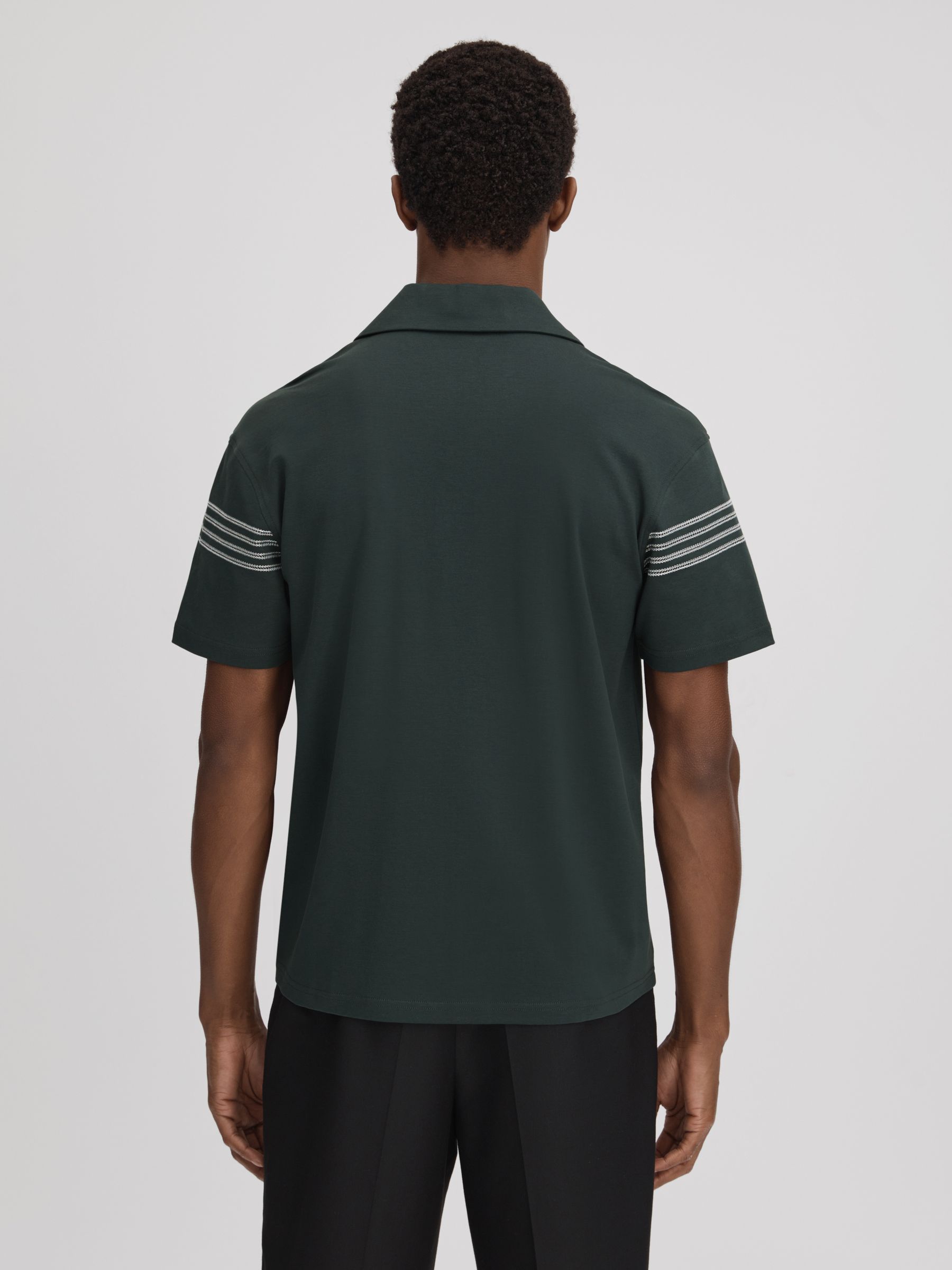 Mercerised Cotton Embroidered Cuban Collar Shirt in Emerald - Image 5 of 6