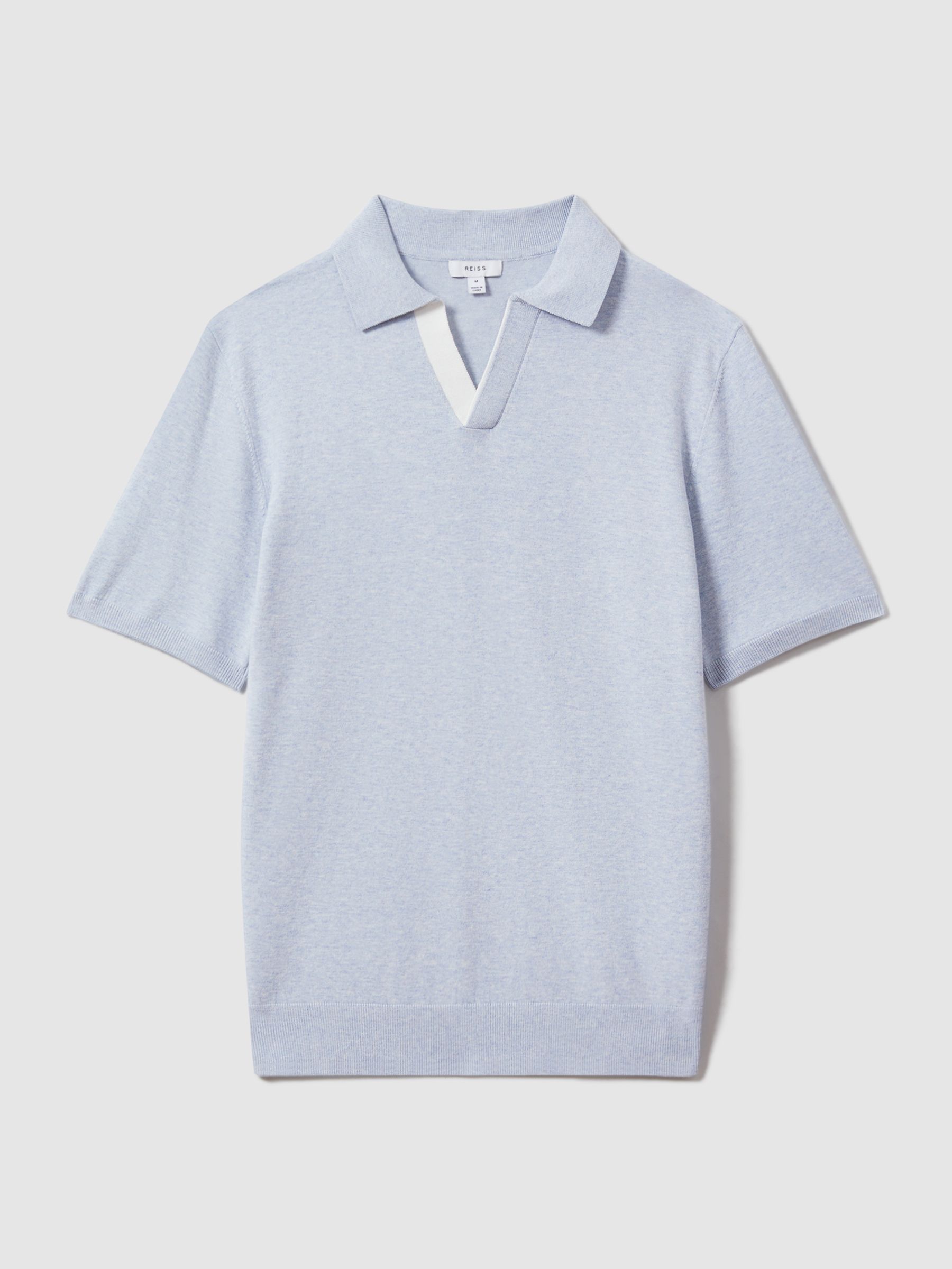 Cotton Blend Contrast Open Collar Shirt in Soft Blue - Image 2 of 6