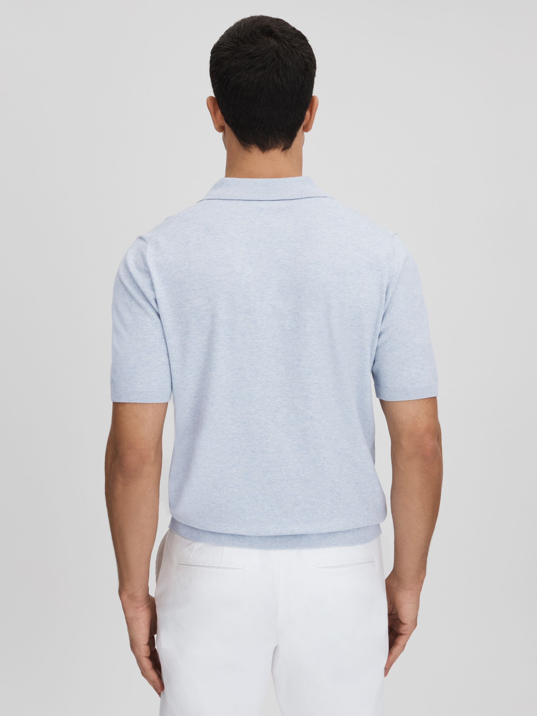 Cotton Blend Contrast Open Collar Shirt in Soft Blue - Image 5 of 6