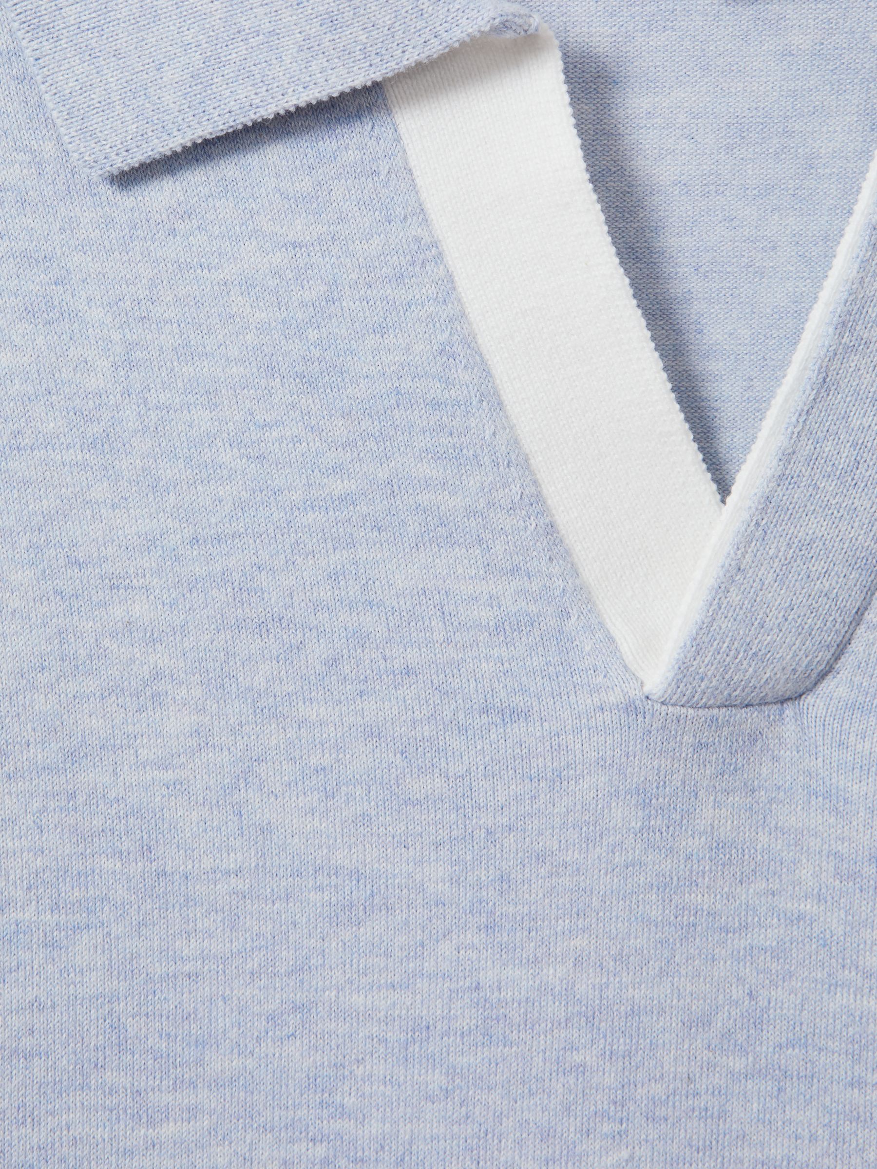 Cotton Blend Contrast Open Collar Shirt in Soft Blue - Image 6 of 6