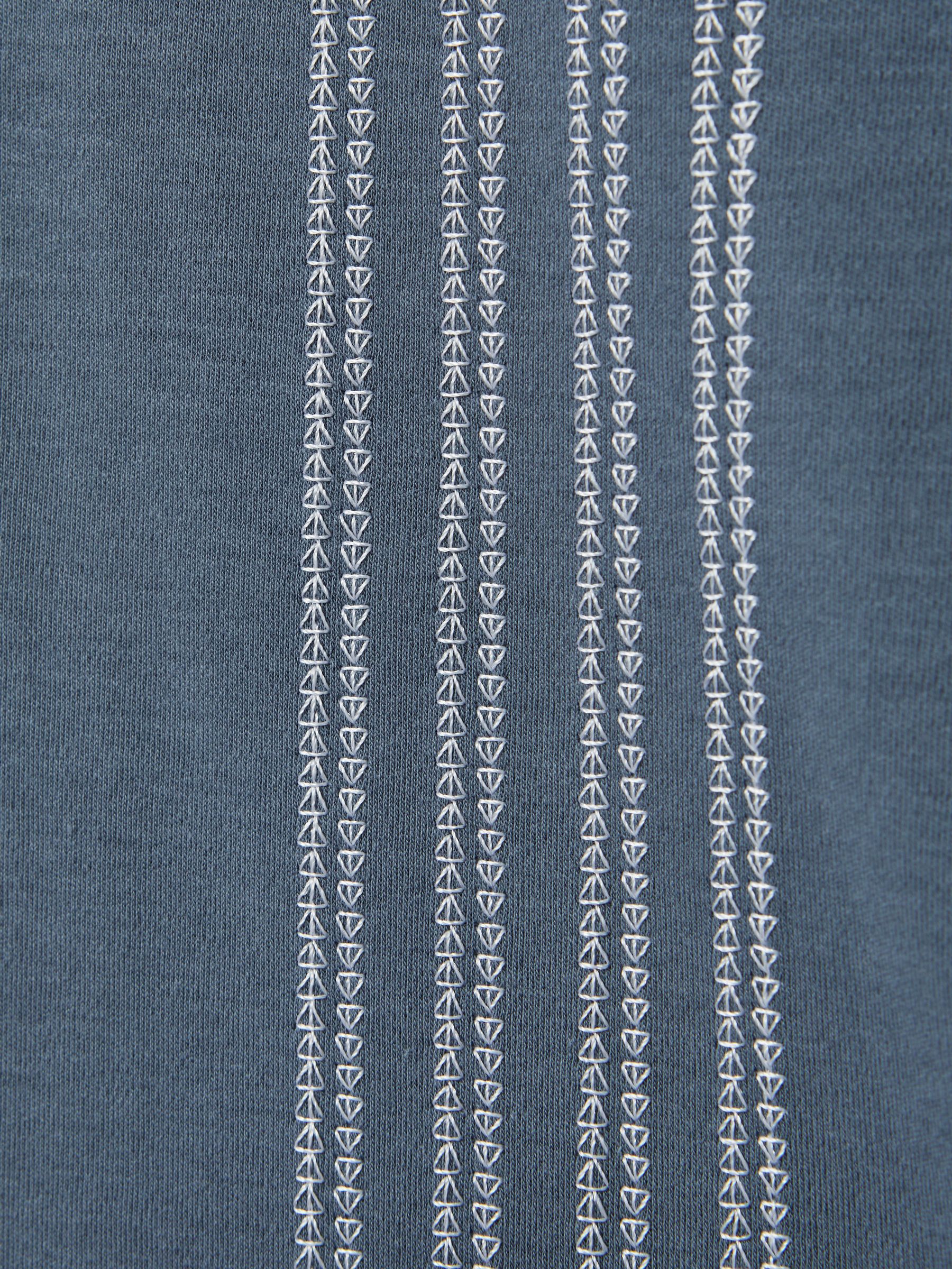 Mercerised Cotton Embroidered Cuban Collar Shirt in Airforce Blue - Image 6 of 6