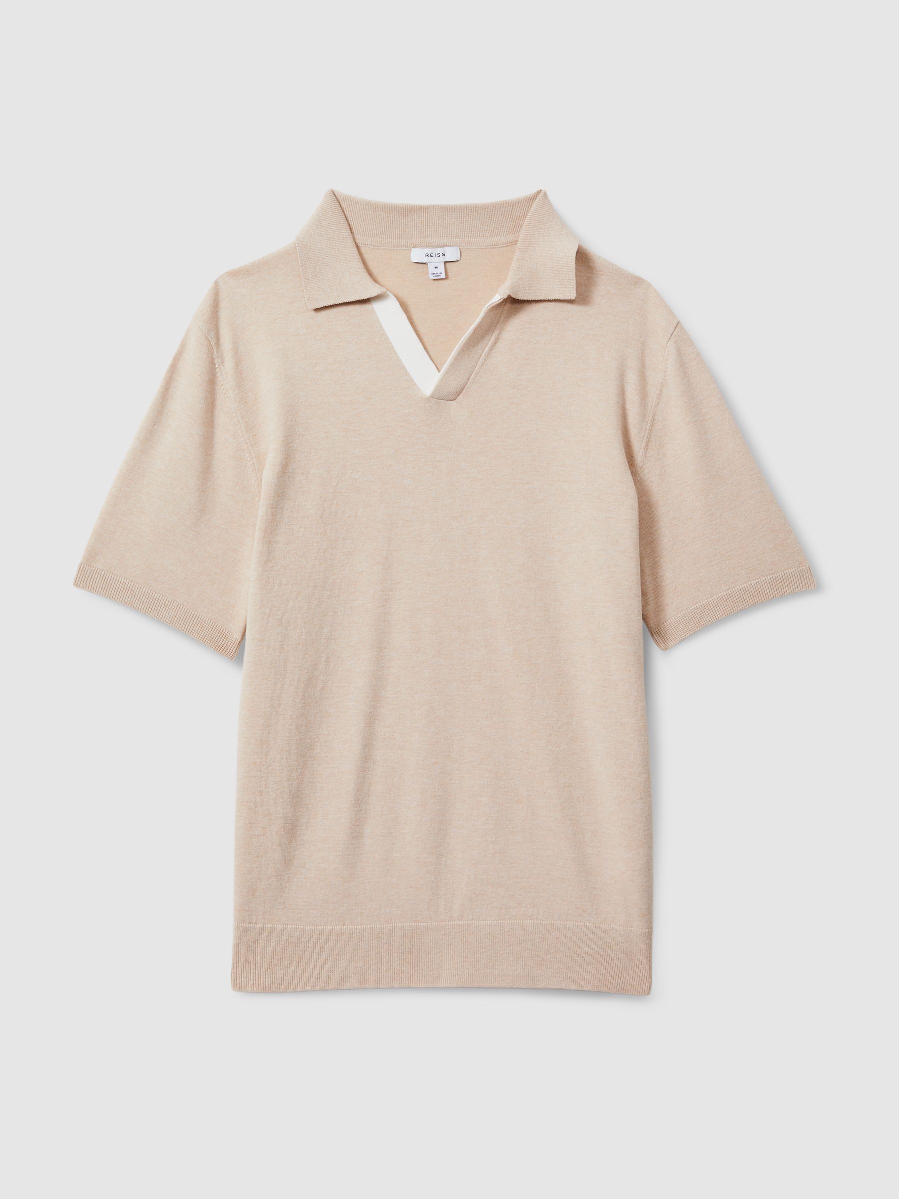 Cotton Blend Contrast Open Collar Shirt in Camel - Image 2 of 6