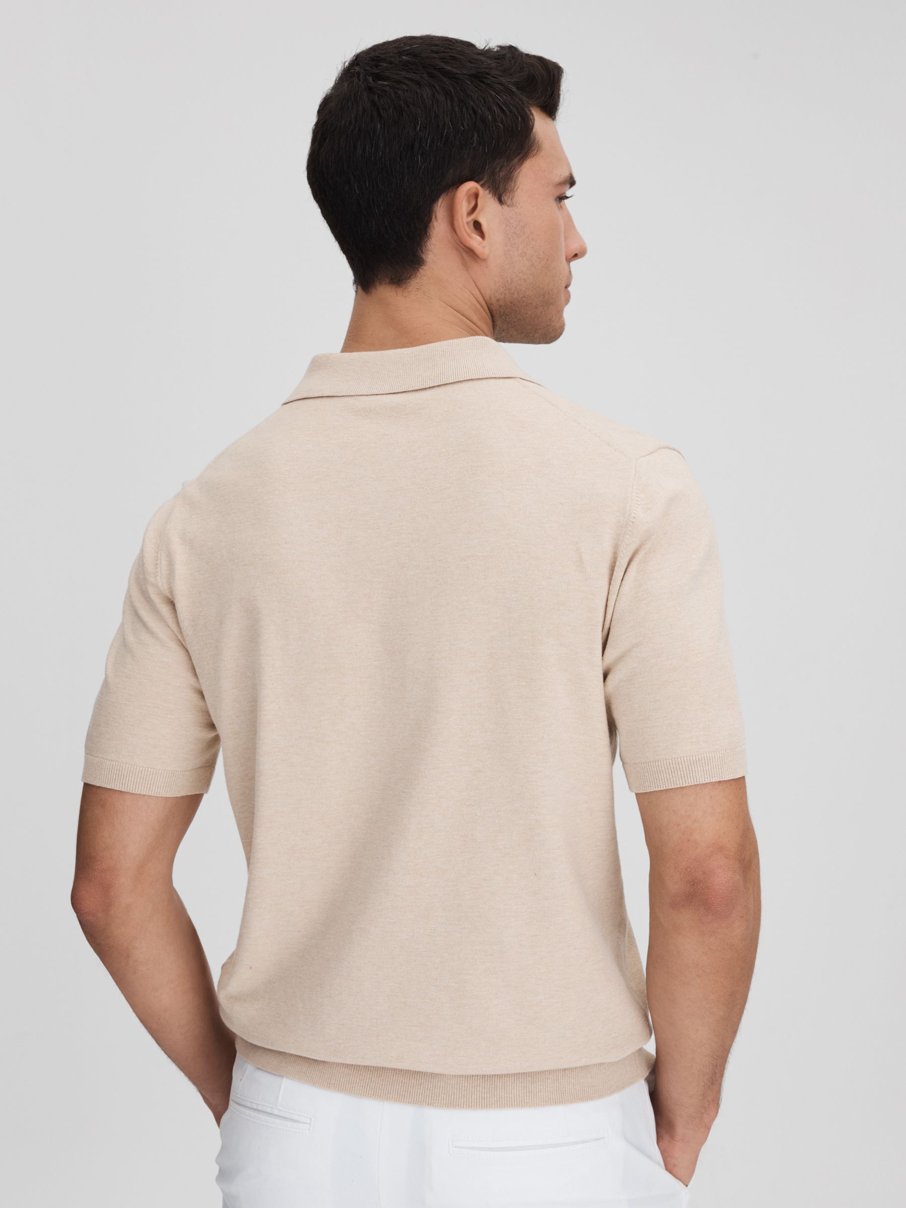 Cotton Blend Contrast Open Collar Shirt in Camel - Image 5 of 6