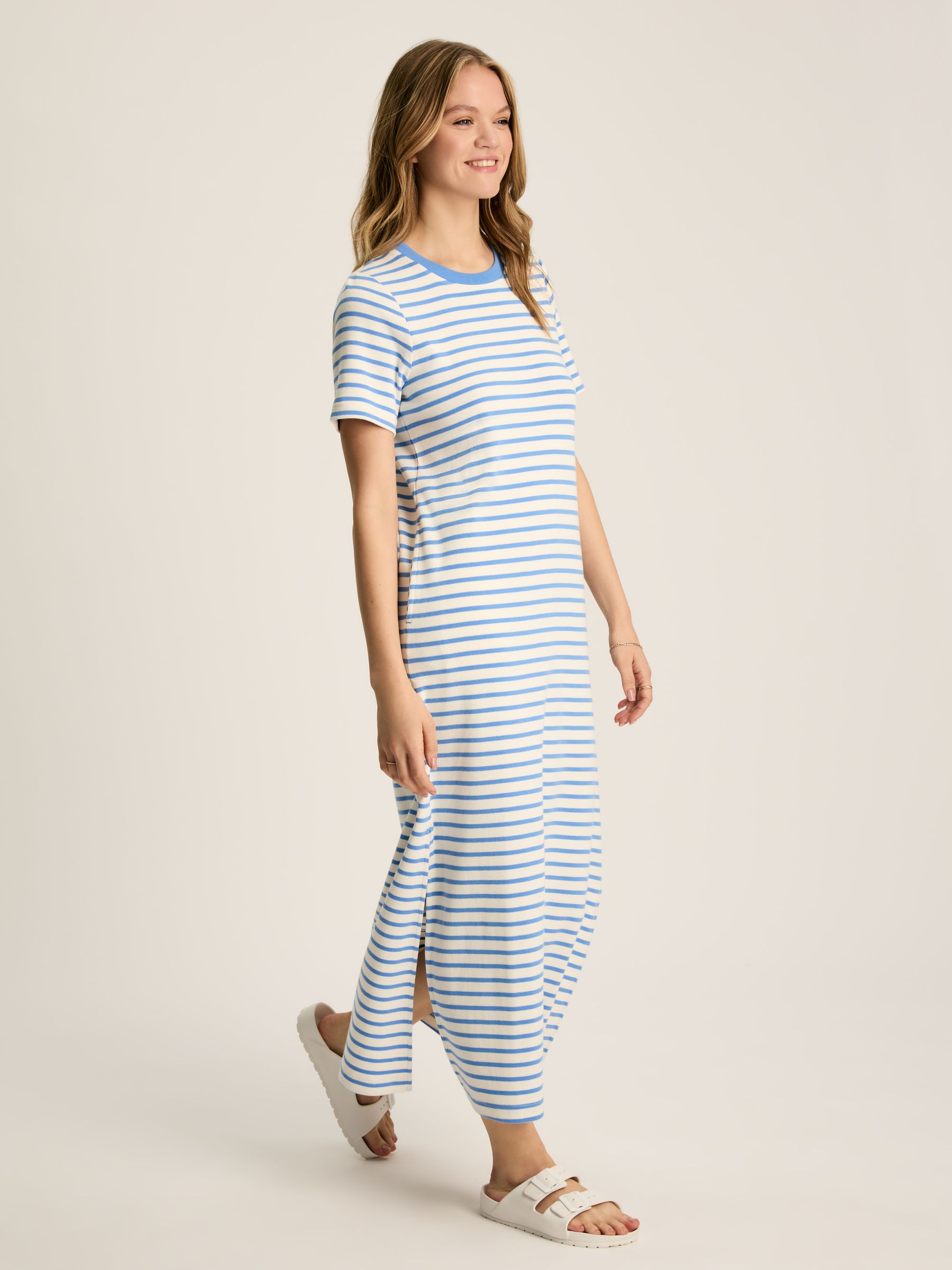Cleo Blue/White Striped Midi Dress | Joules