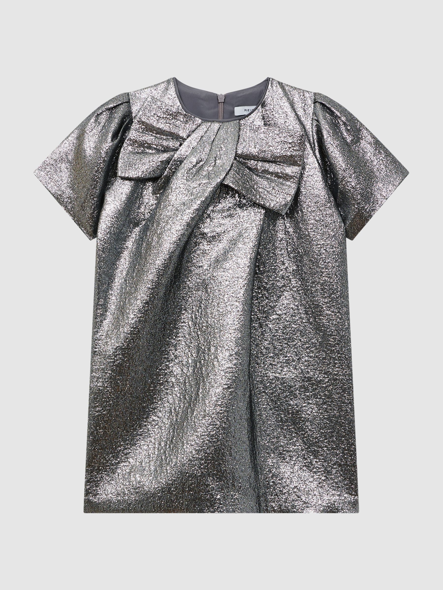 Metallic Bow Dress in Silver - Image 2 of 6