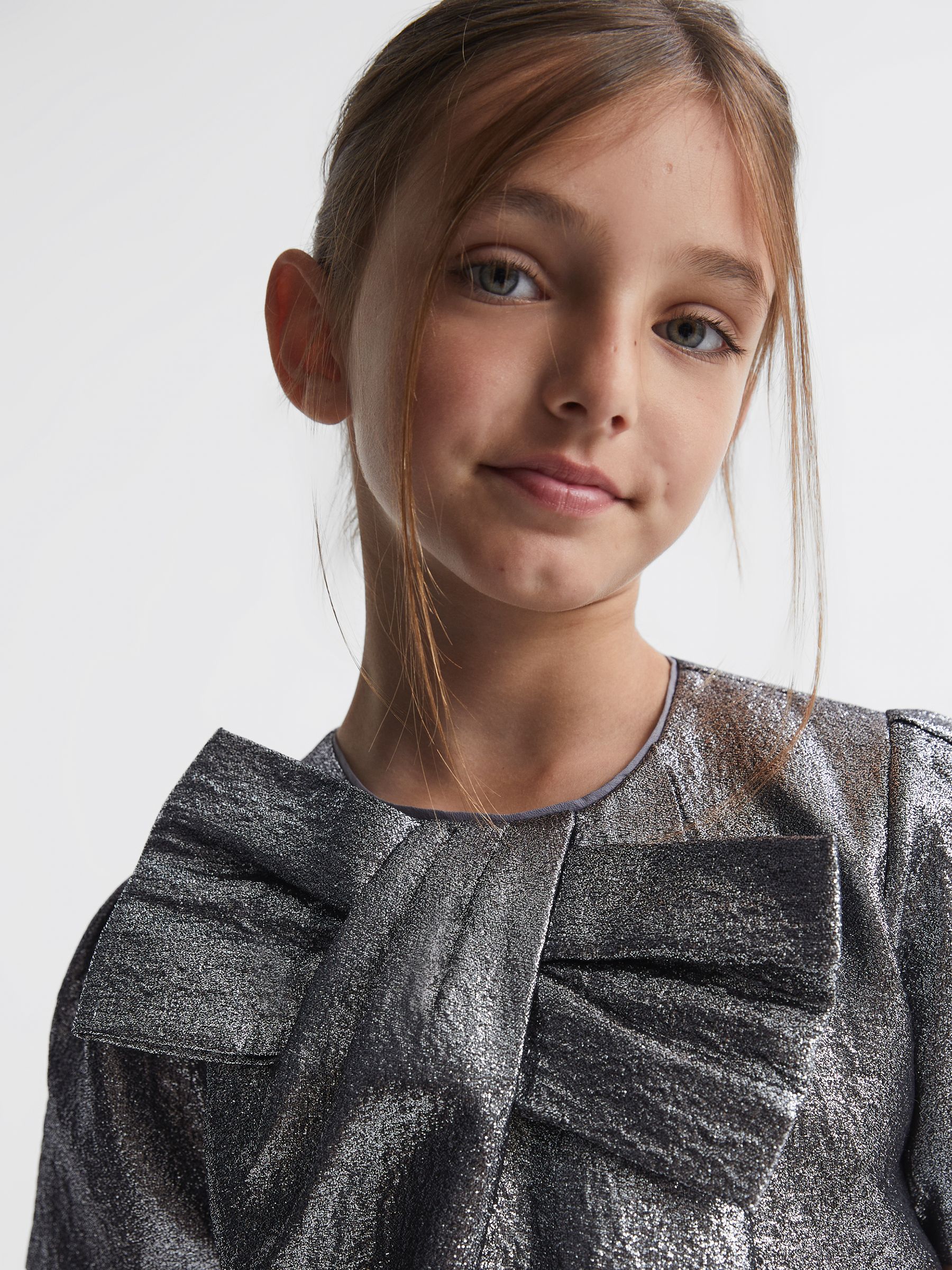 Metallic Bow Dress in Silver - Image 4 of 6