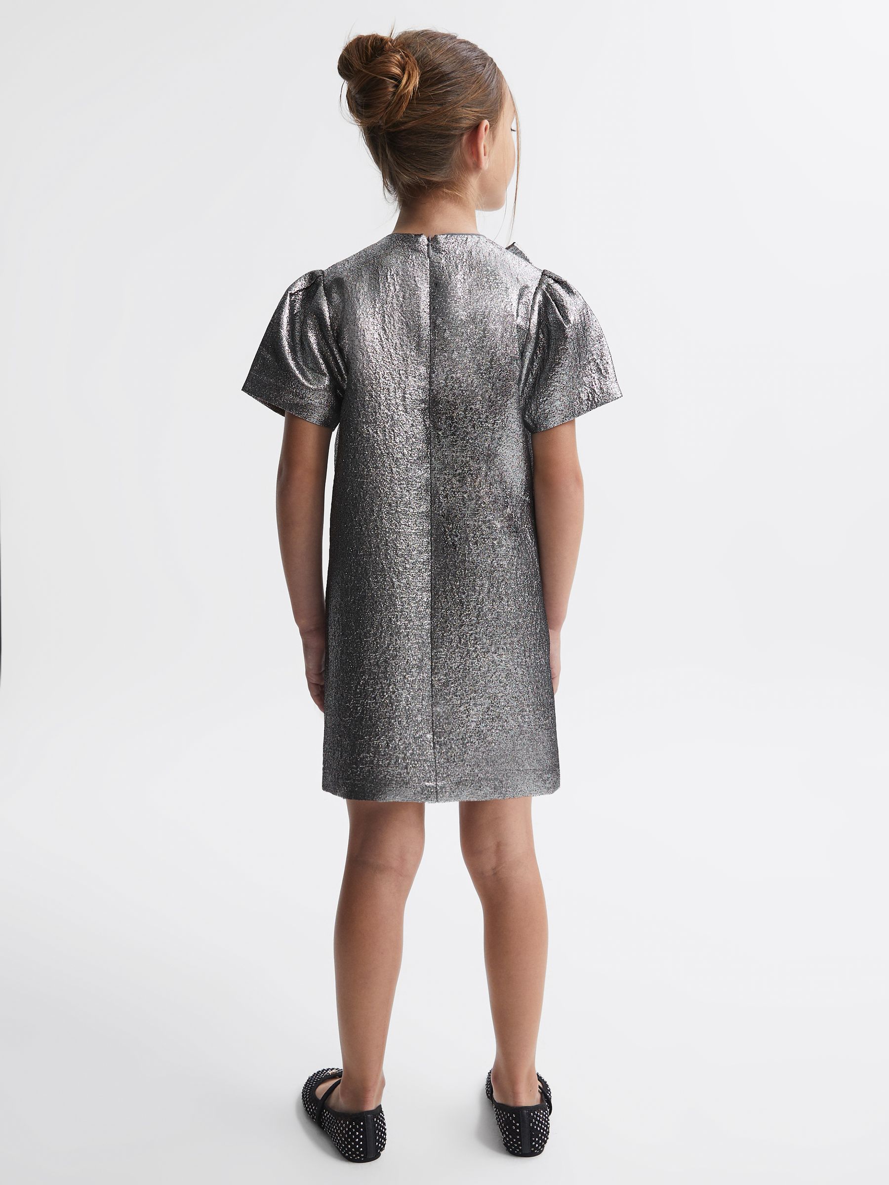 Metallic Bow Dress in Silver - Image 5 of 6