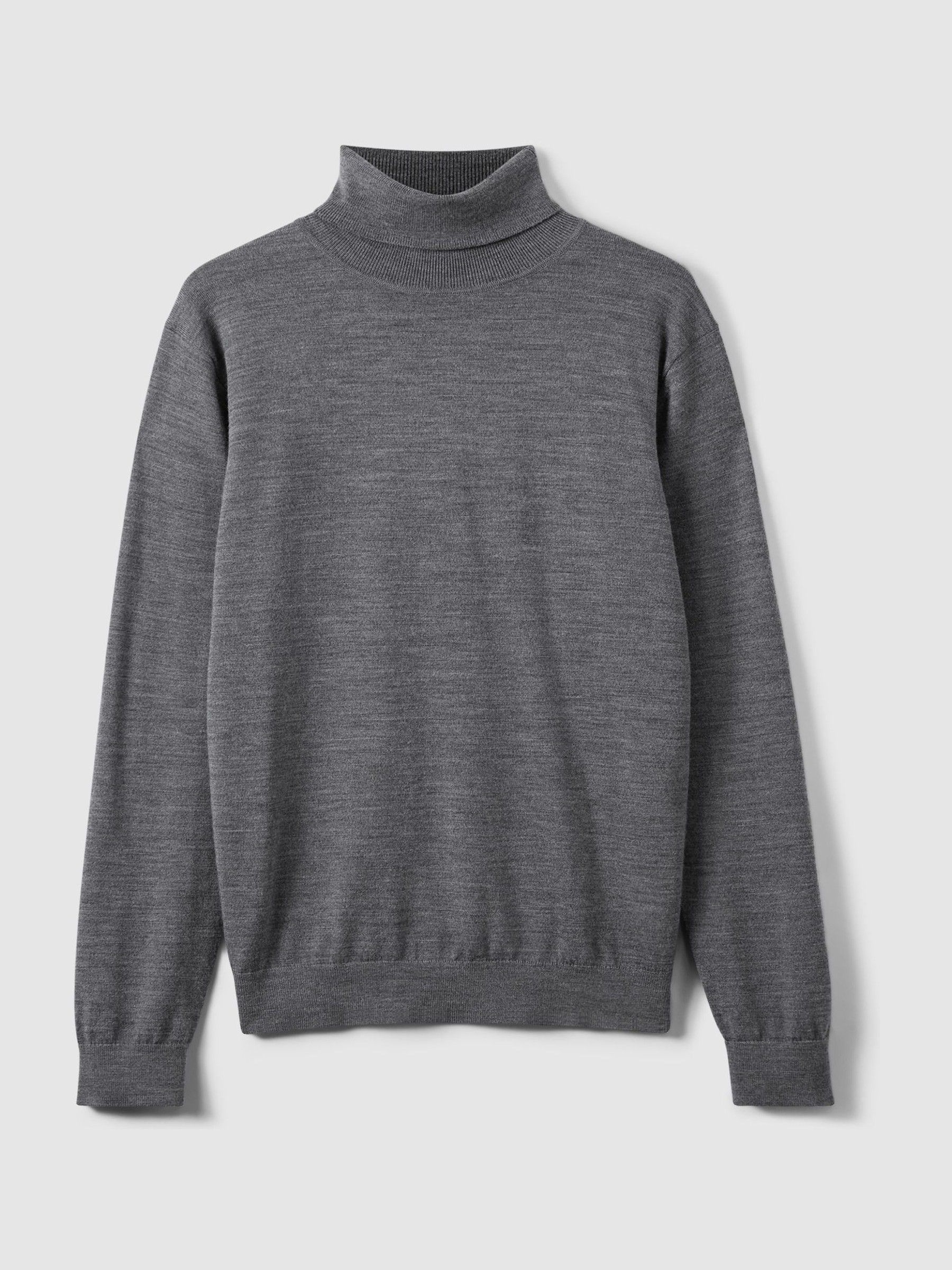 Slim Fit Merino Wool Roll Neck Jumper in Derby Grey Marl - Image 2 of 7