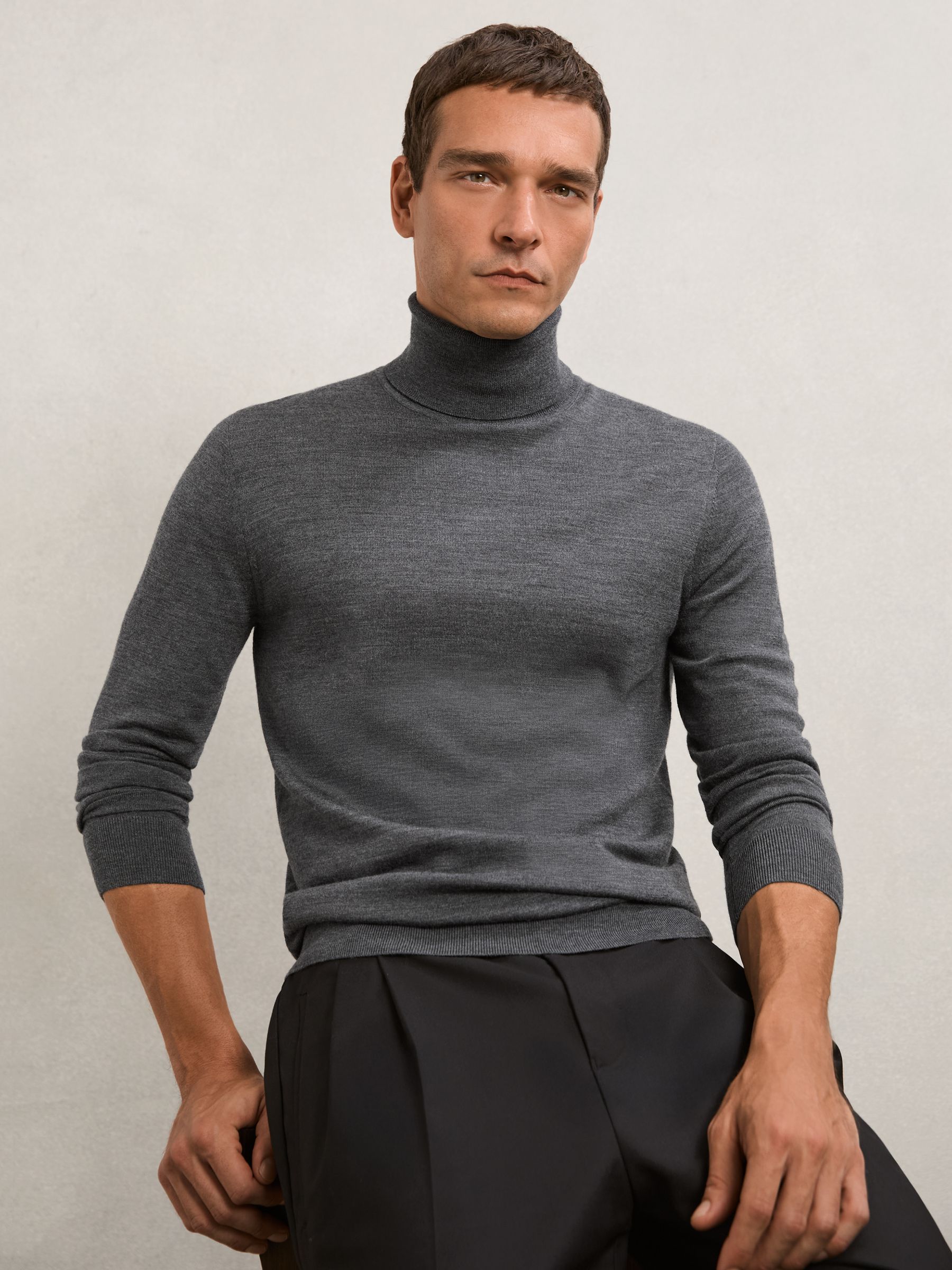 Wool Roll-Neck Jumper in Derby Grey Marl - image 5