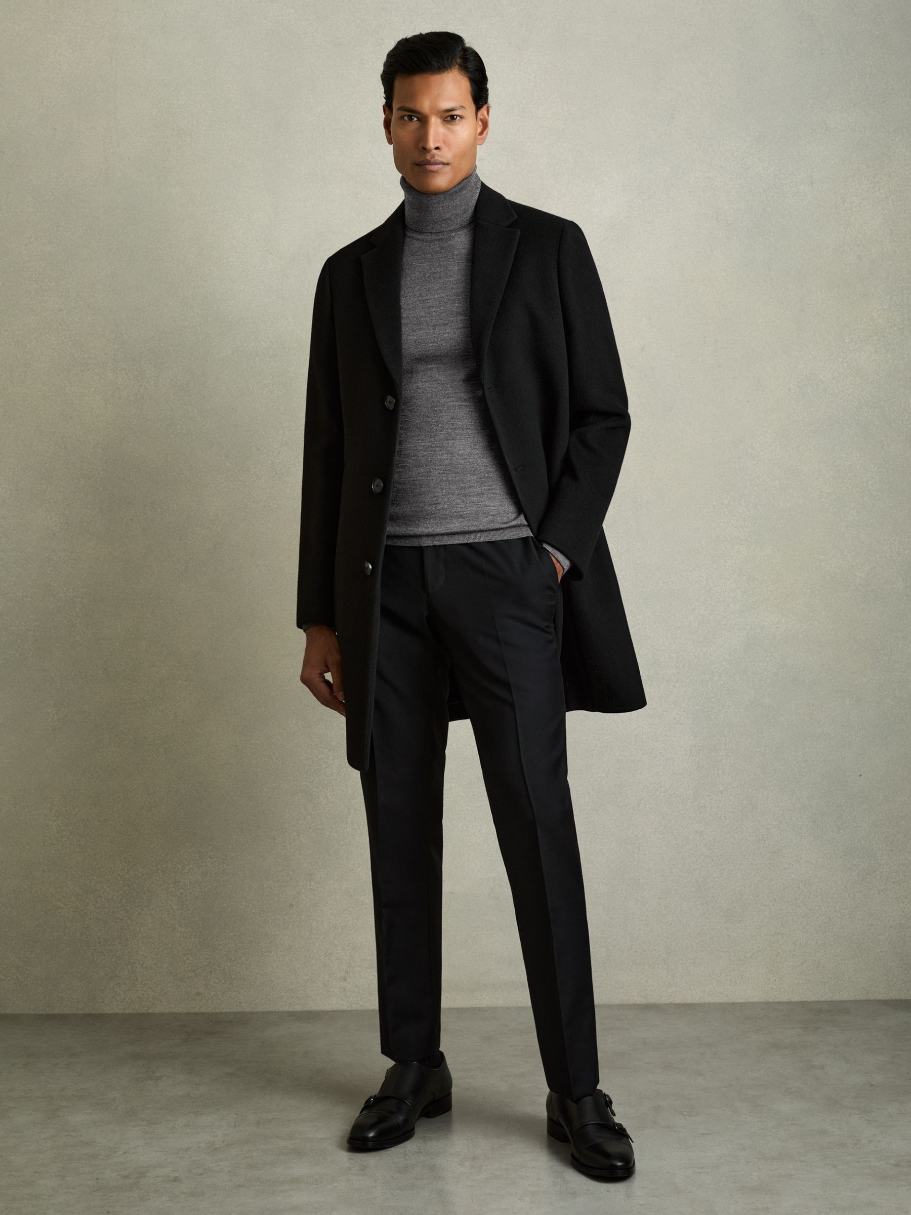Slim Fit Merino Wool Roll Neck Jumper in Derby Grey Marl - Image 5 of 7