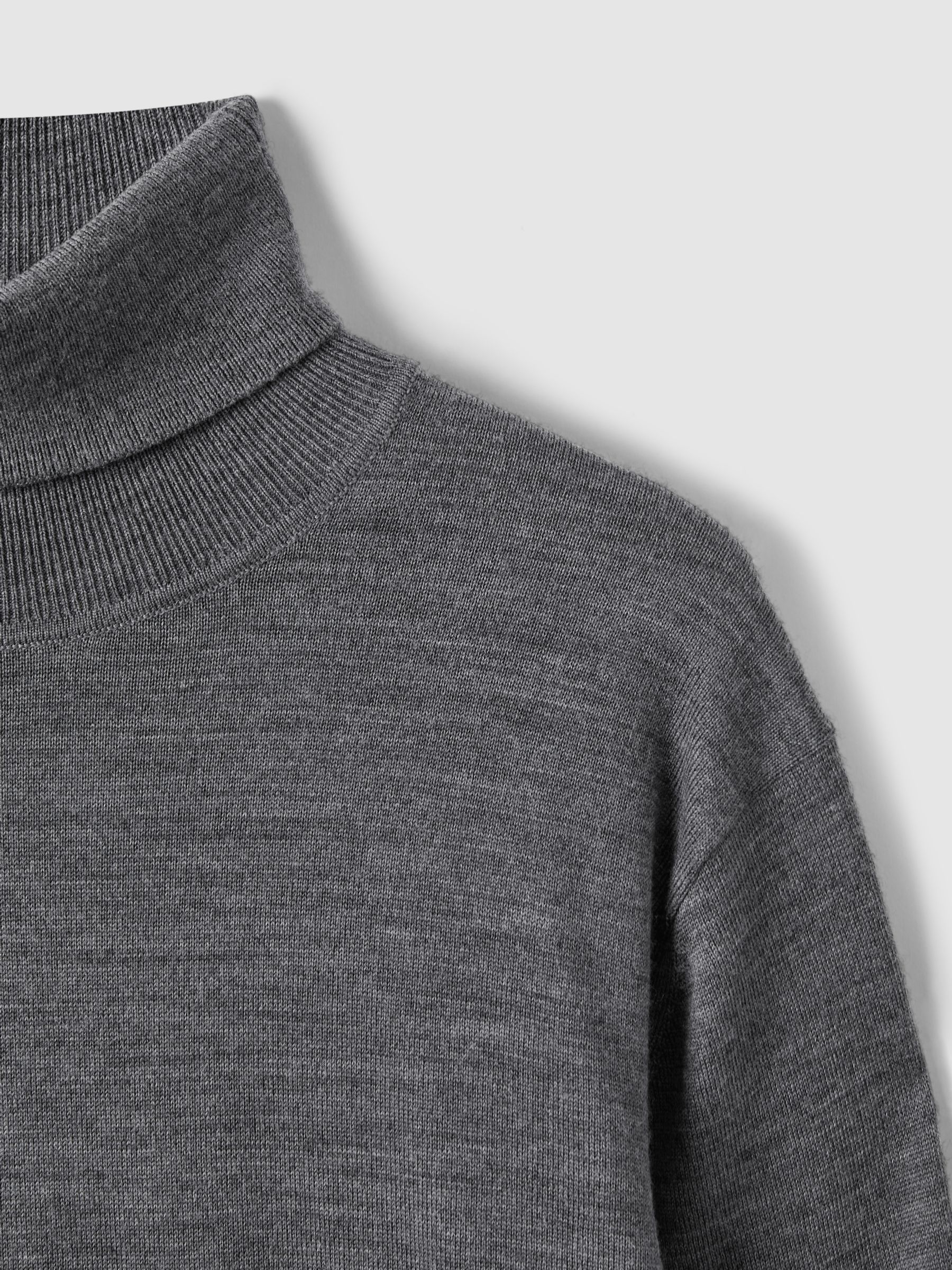 Slim Fit Merino Wool Roll Neck Jumper in Derby Grey Marl - Image 6 of 7