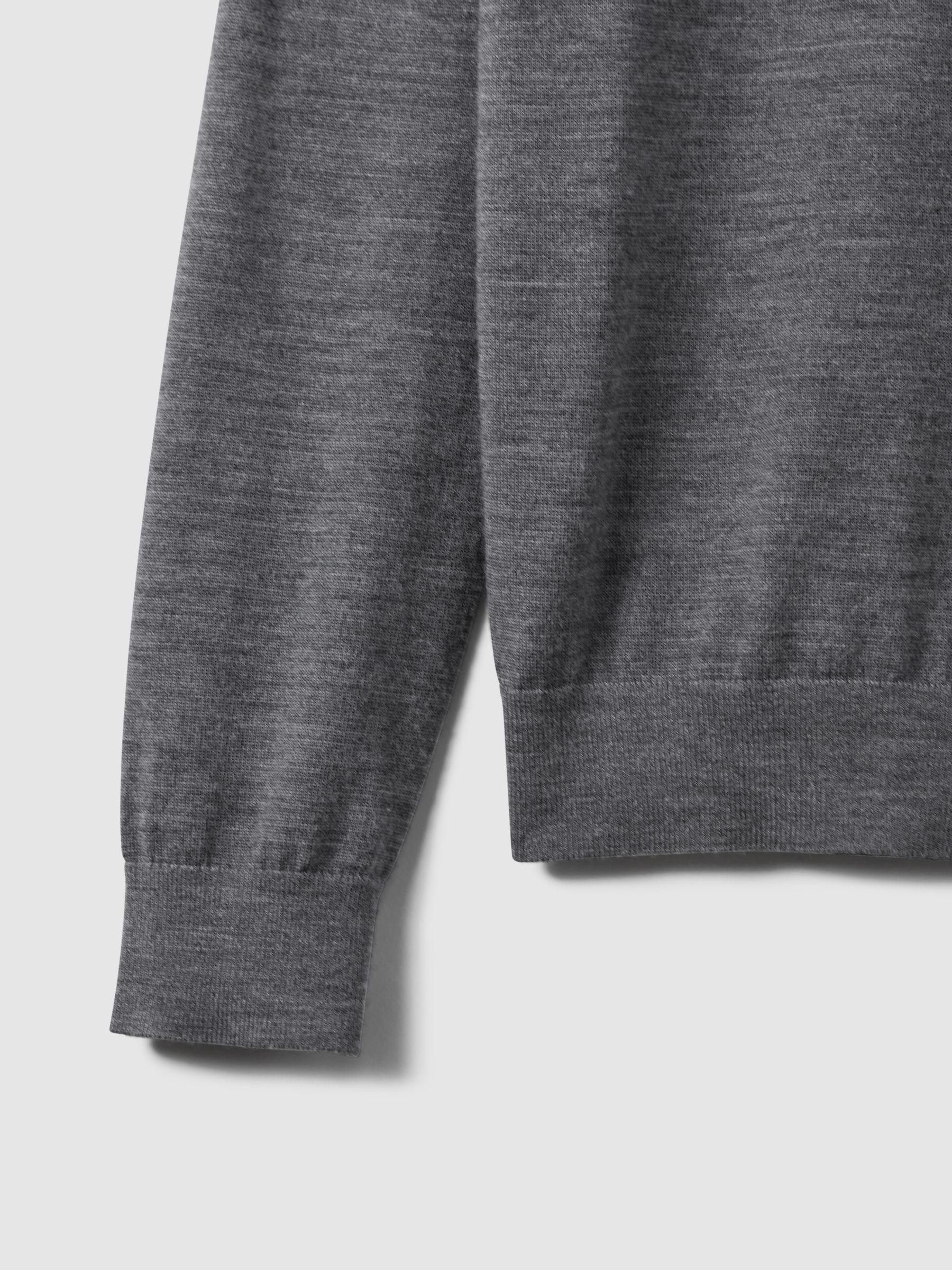 Slim Fit Merino Wool Roll Neck Jumper in Derby Grey Marl - Image 7 of 7