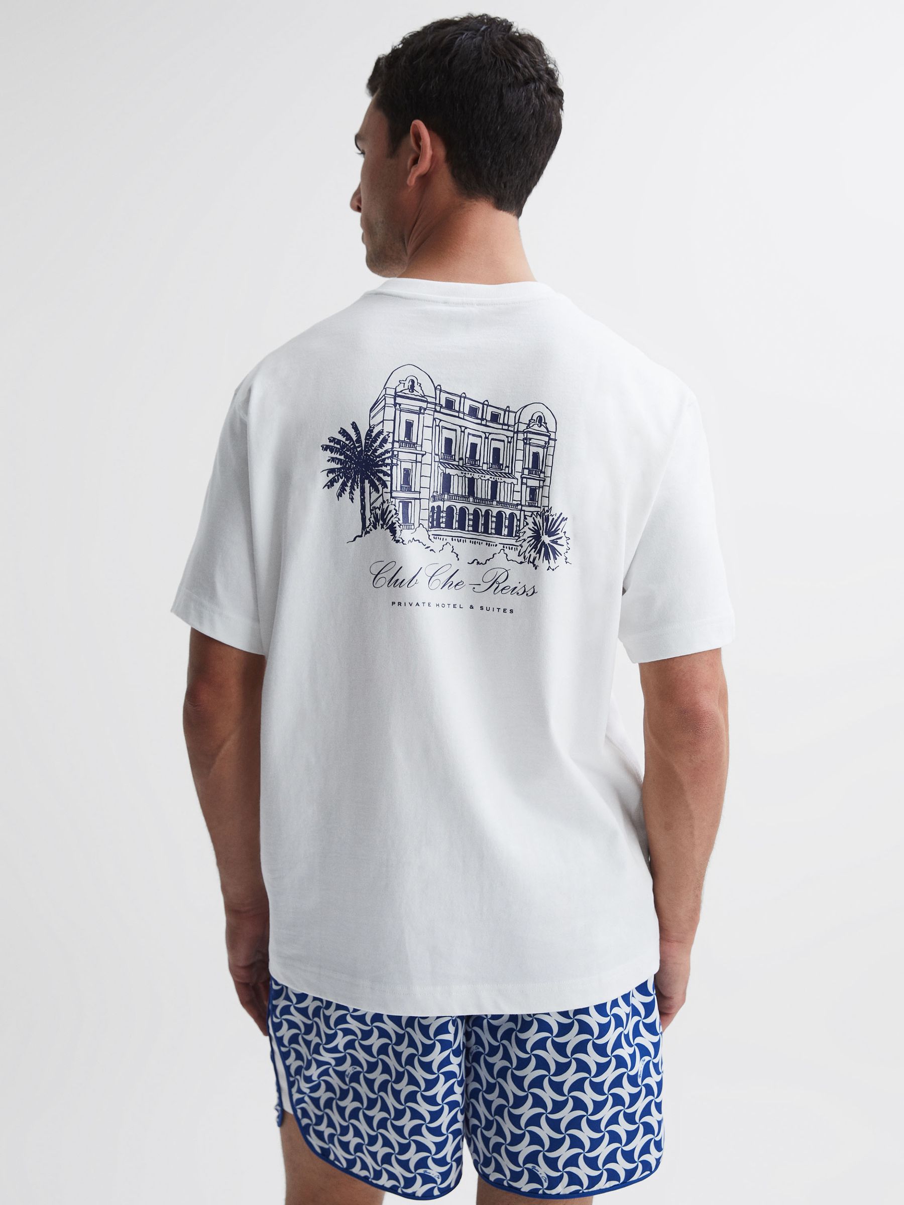 Reiss | Ché Motif Crew Neck T-Shirt in Off White - Image 4 of 6