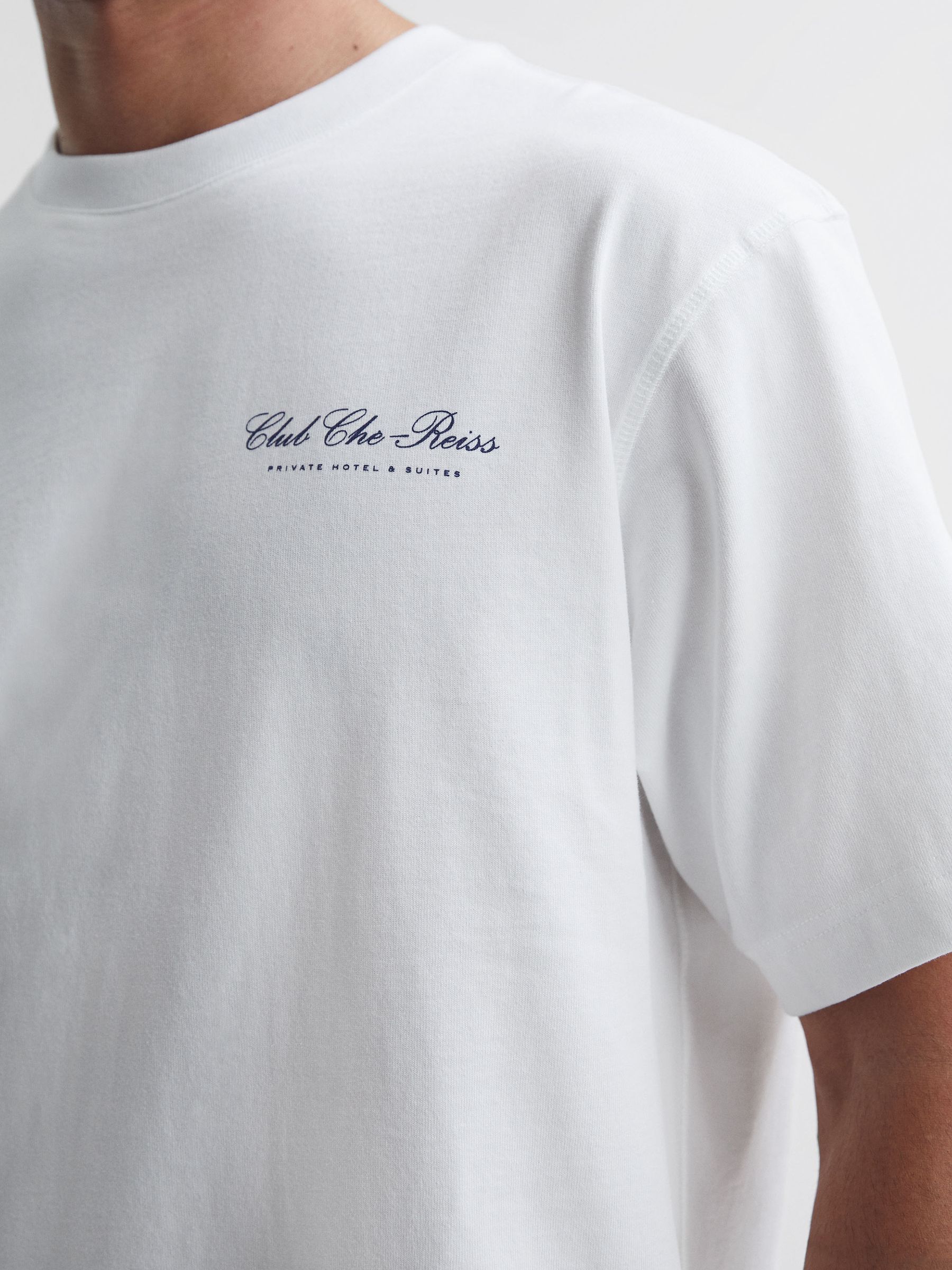 Reiss | Ché Motif Crew Neck T-Shirt in Off White - Image 5 of 6