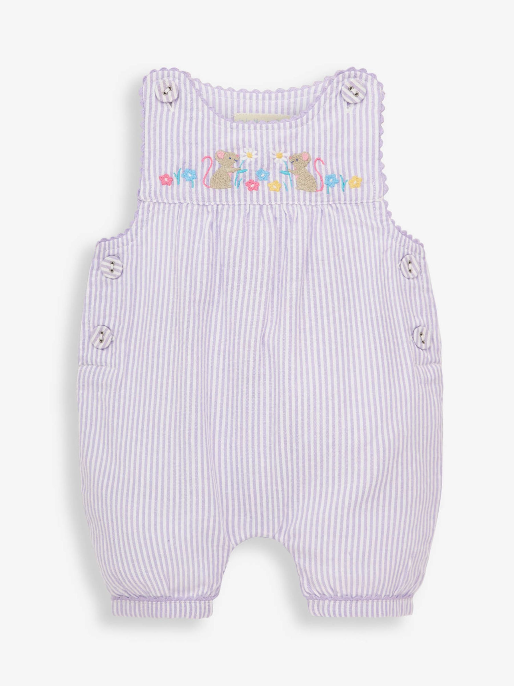 Lilac Seersucker Mouse Appliqué Baby Dungarees - Image 1 of 2