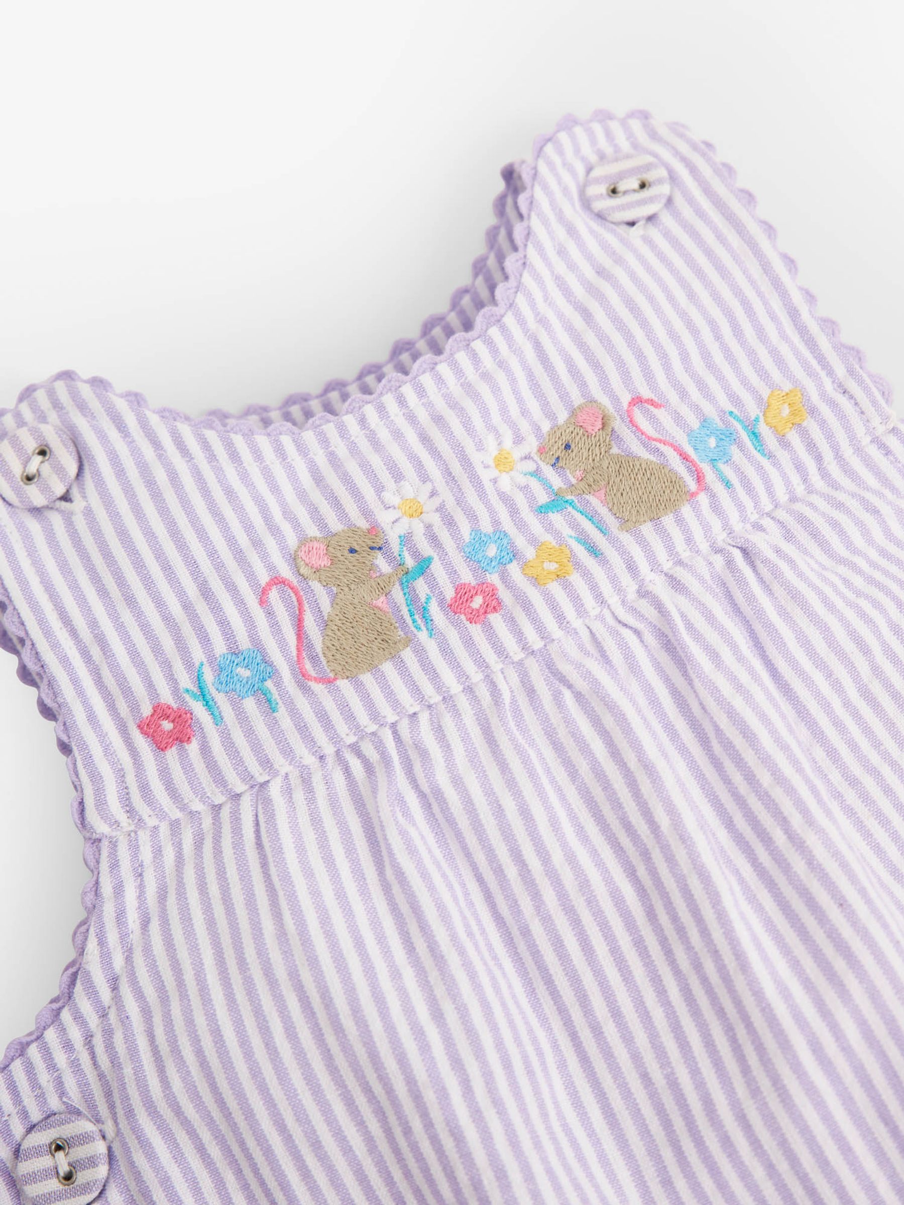 Lilac Seersucker Mouse Appliqué Baby Dungarees - Image 2 of 2