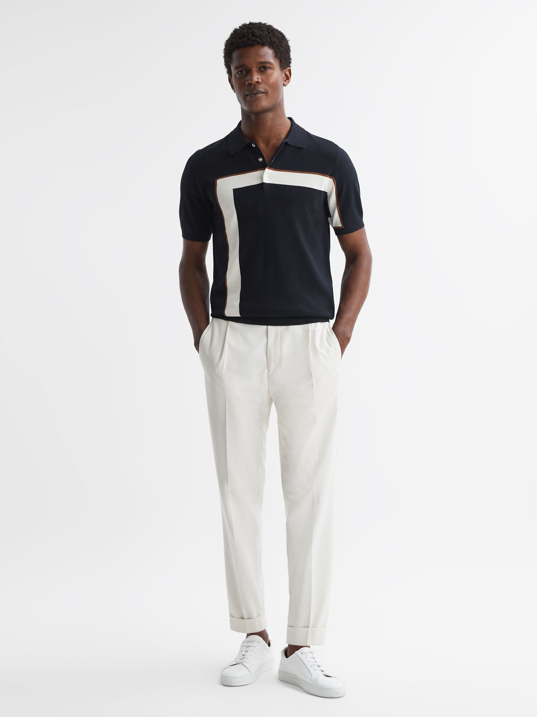 Striped Polo T-Shirt in Navy - Image 3 of 4