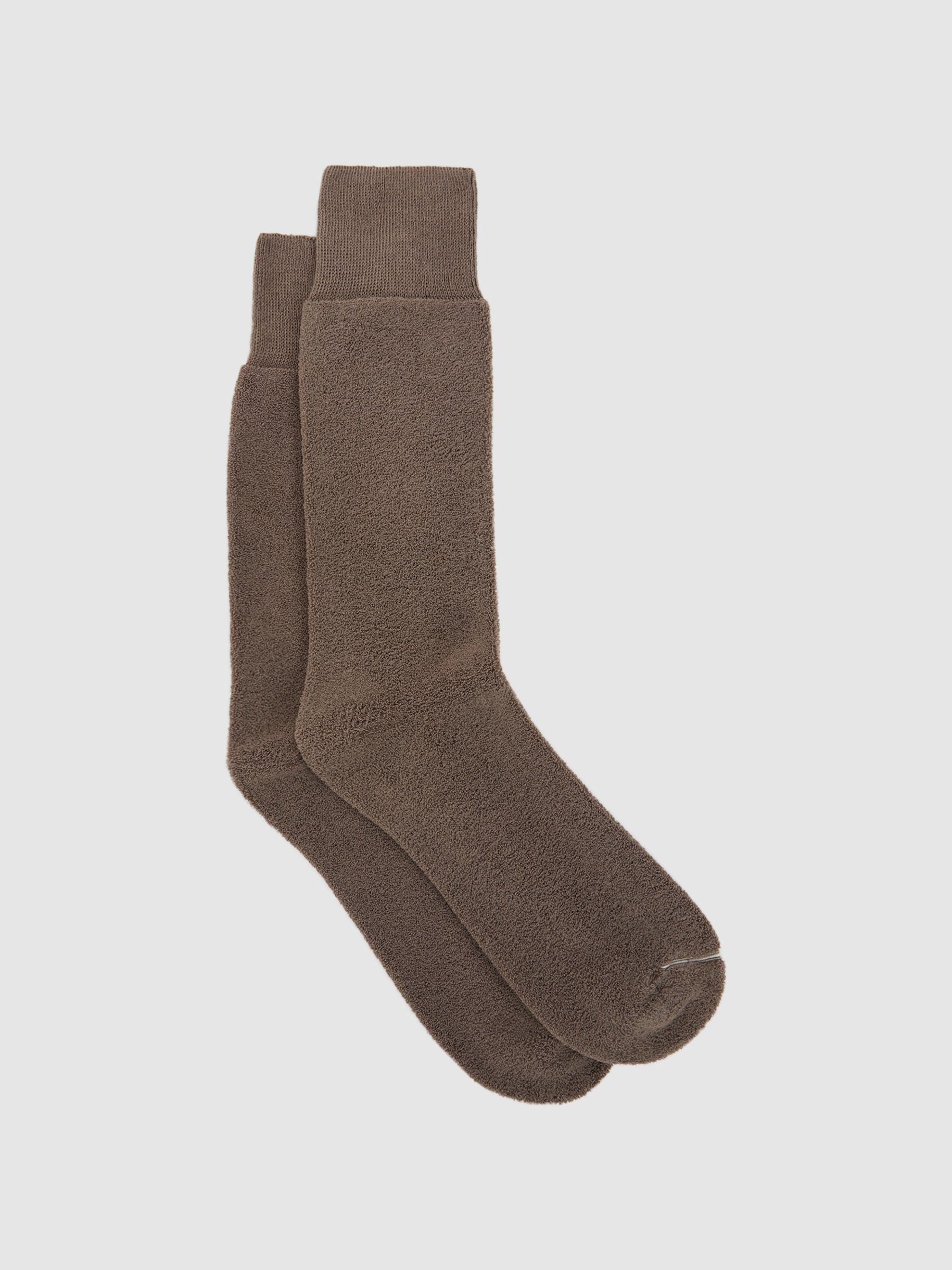 Cotton Blend Terry Towelling Socks in Taupe Melange - Image 1 of 3
