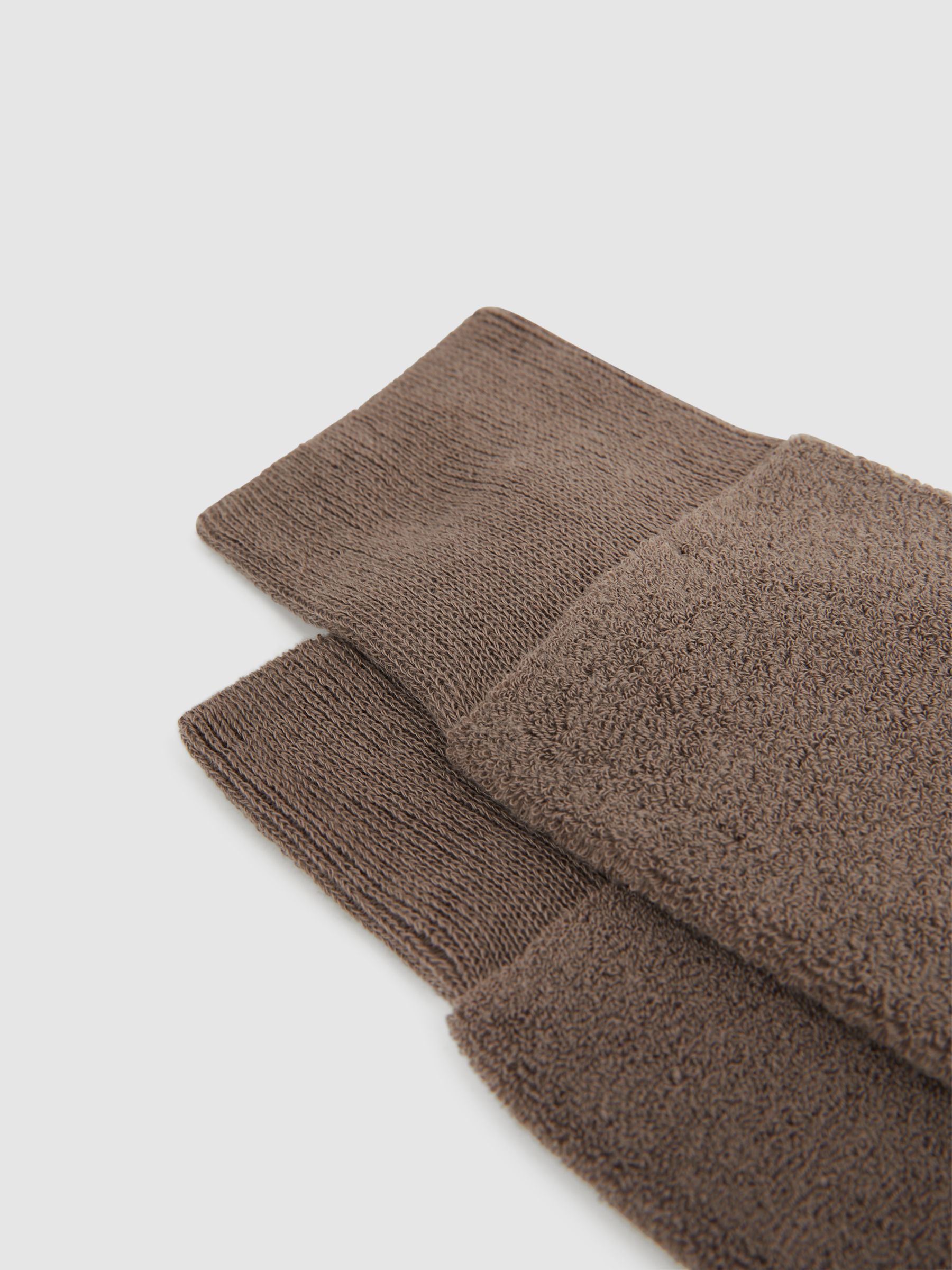 Cotton Blend Terry Towelling Socks in Taupe Melange - Image 2 of 3