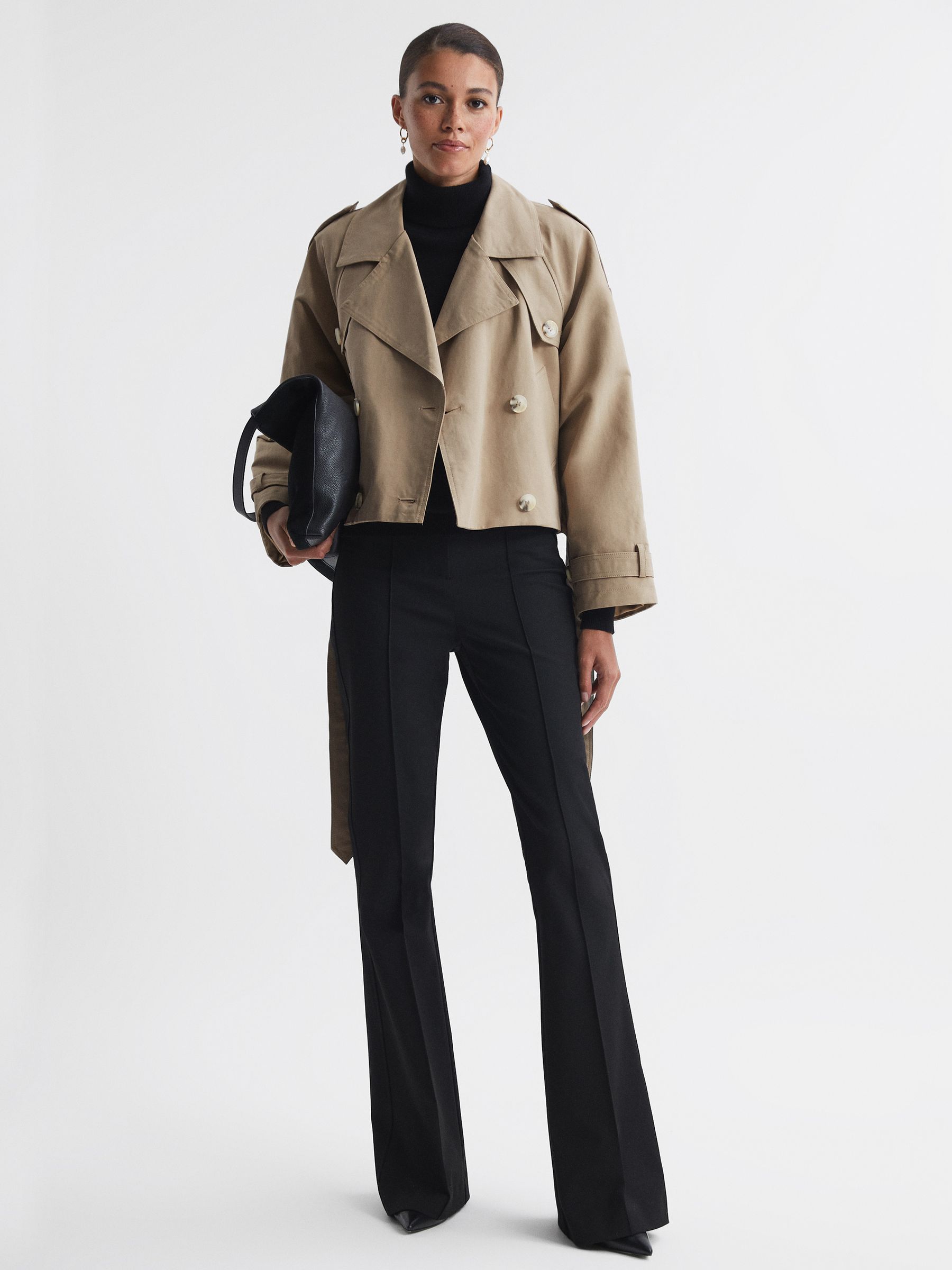Meotine Cropped Trenchcoat in Beige - Image 3 of 6