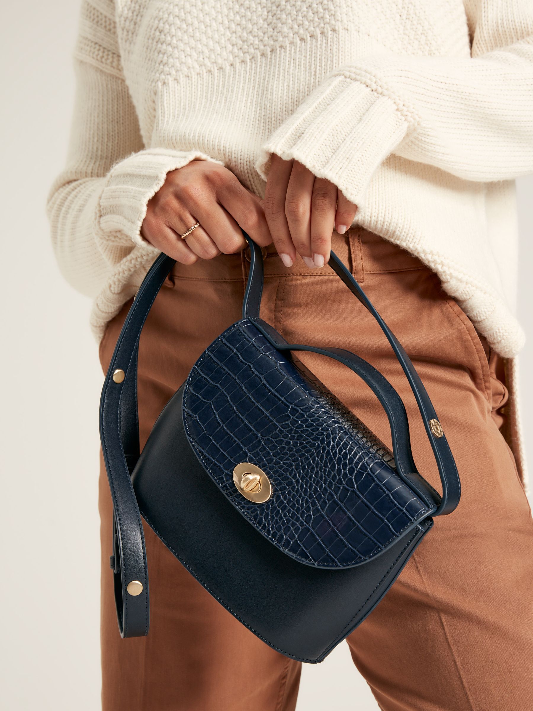 Claire Navy Faux Leather Croc Effect Cross Body Bag - Image 2 of 9 Claire Navy Faux Leather Croc Effect Cross Body Bag - Image 2 of 9