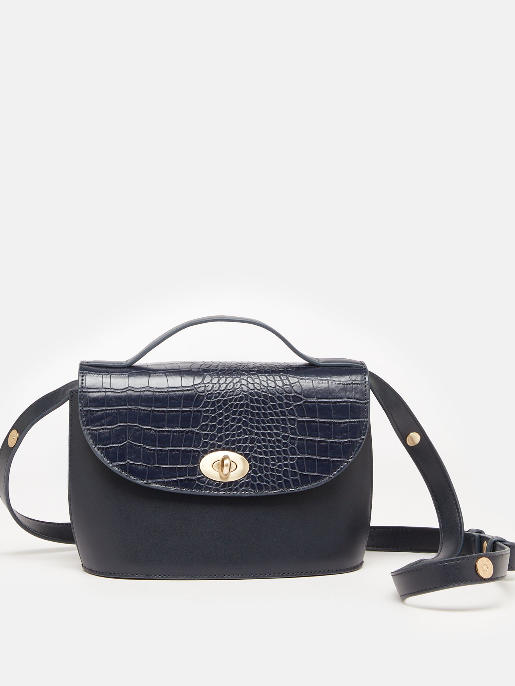 Claire Navy Faux Leather Croc Effect Cross Body Bag - Image 6 of 9