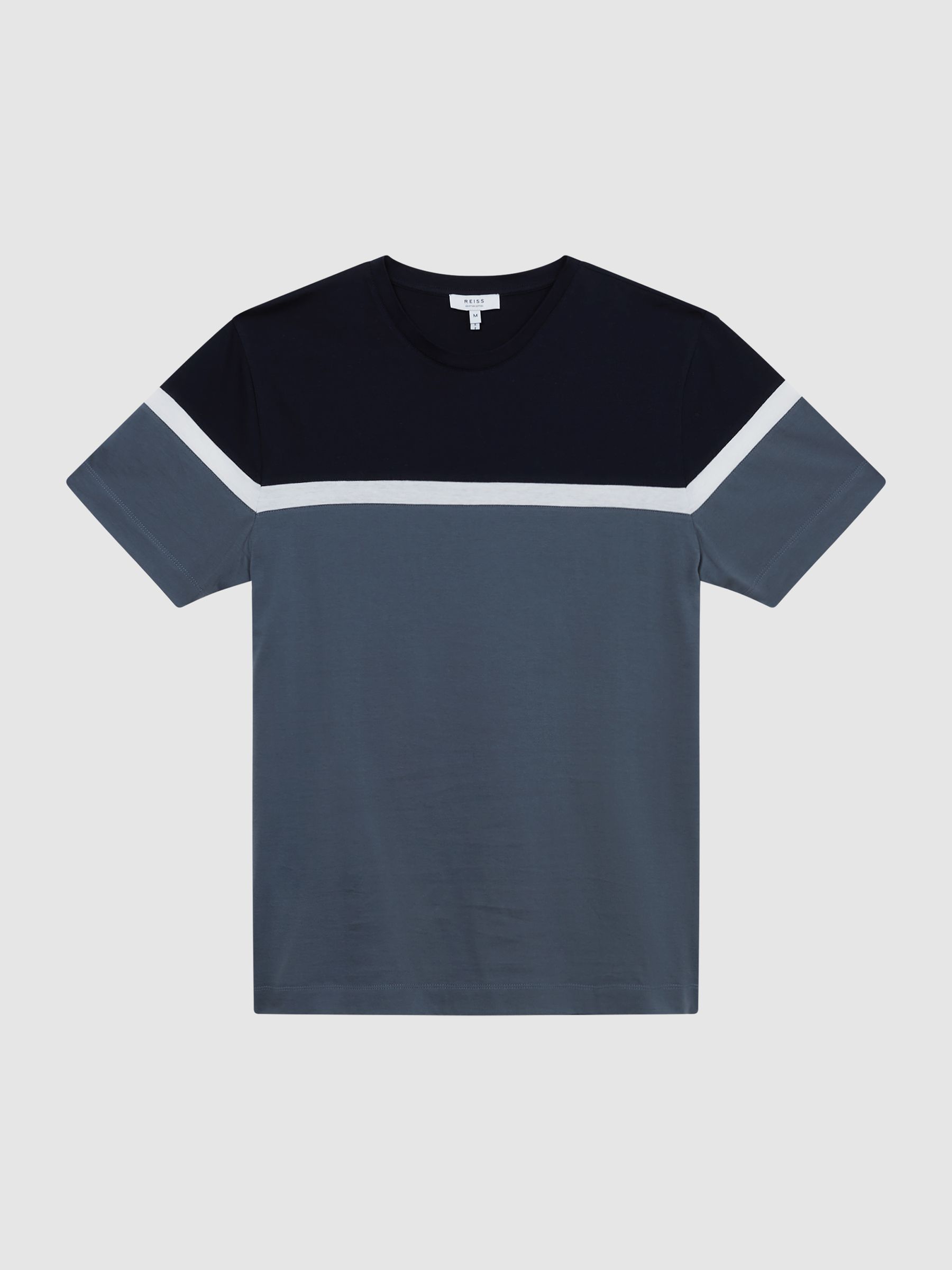 Mercerised Cotton Colourblock T-Shirt in Airforce Blue/Navy - Image 2 of 5
