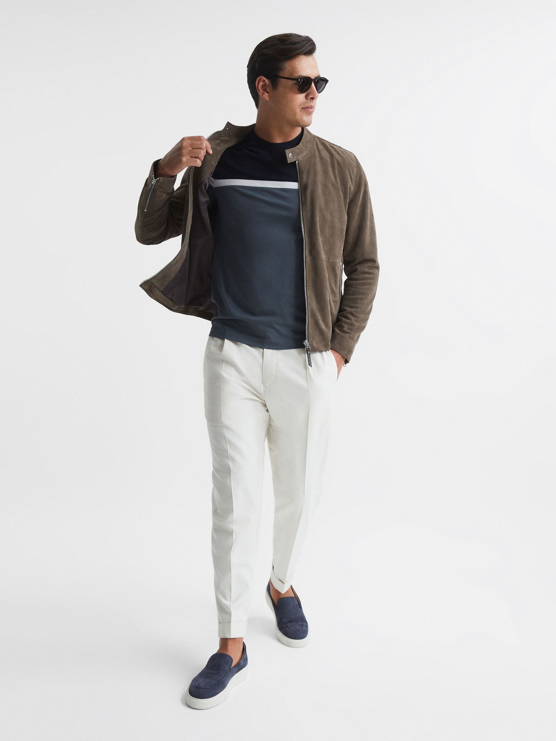 Mercerised Cotton Colourblock T-Shirt in Airforce Blue/Navy - Image 3 of 5