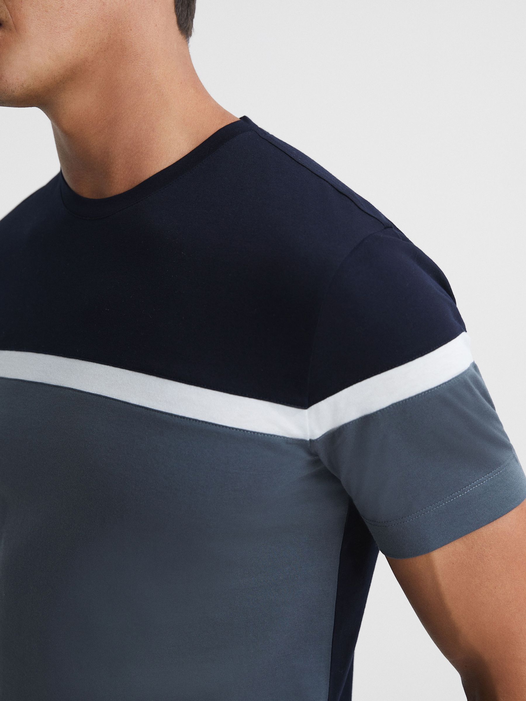 Mercerised Cotton Colourblock T-Shirt in Airforce Blue/Navy - Image 4 of 5