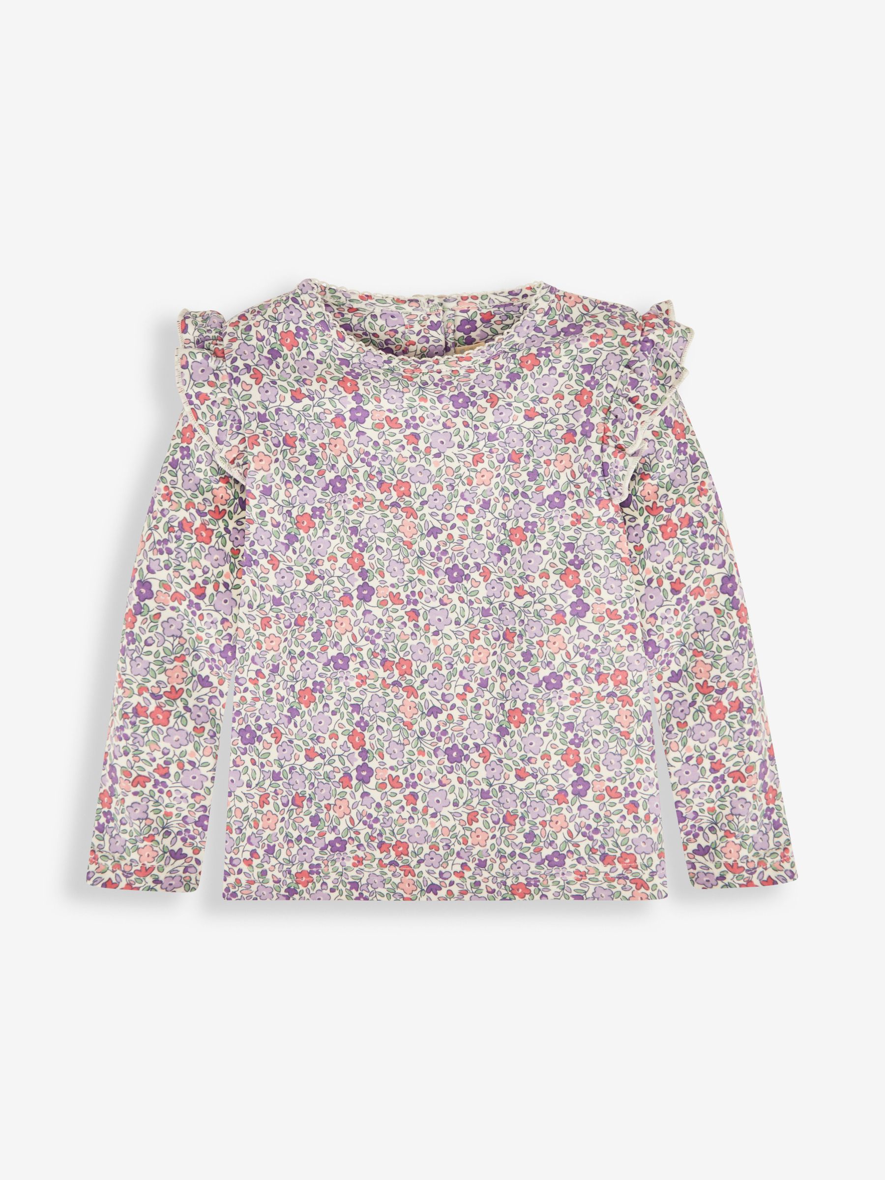 Lilac Purple Ditsy Floral 2-Pack Print & Stripe Frill Tops - Image 3 of 7