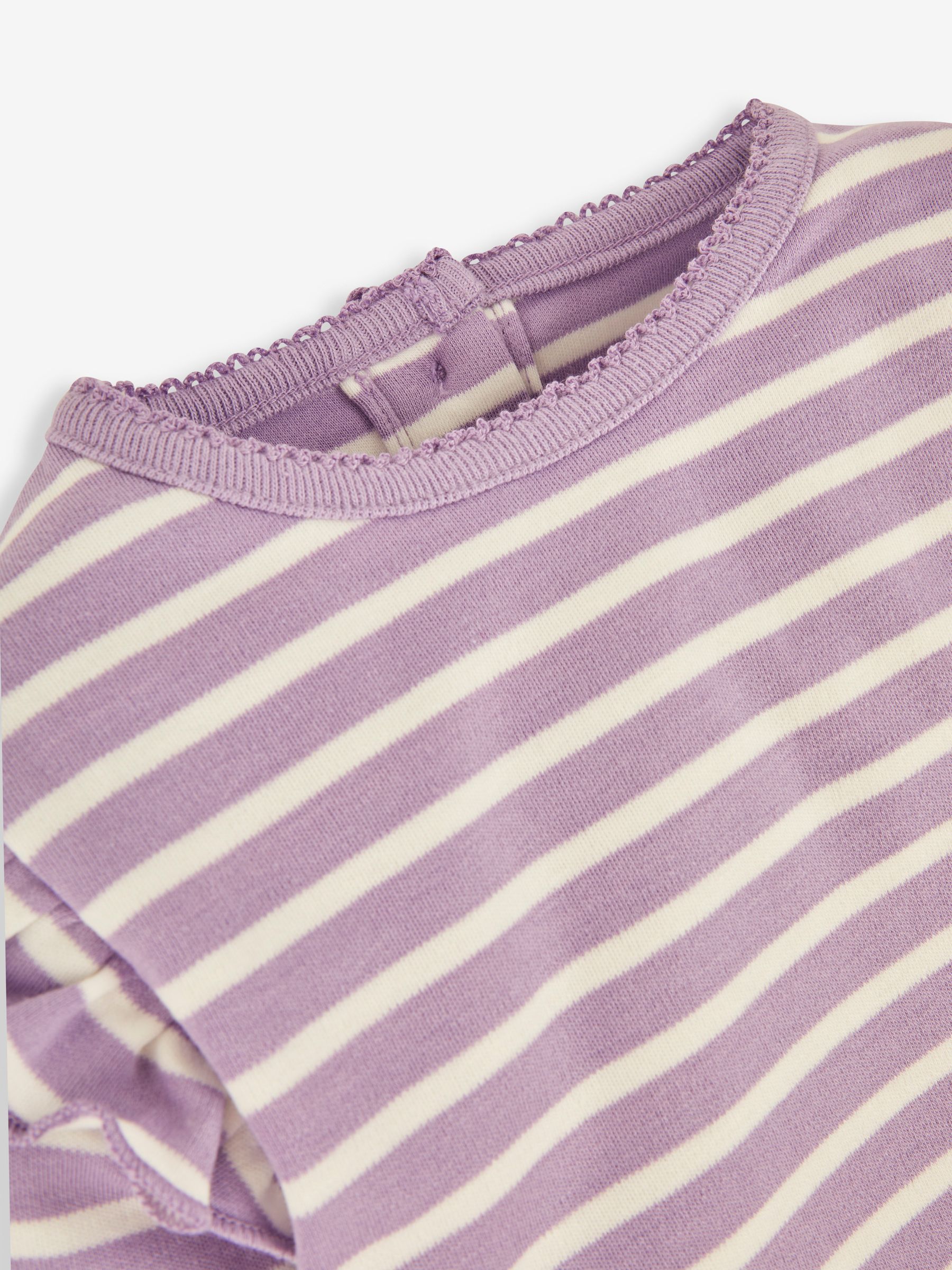 Lilac Purple Ditsy Floral 2-Pack Print & Stripe Frill Tops - Image 4 of 7