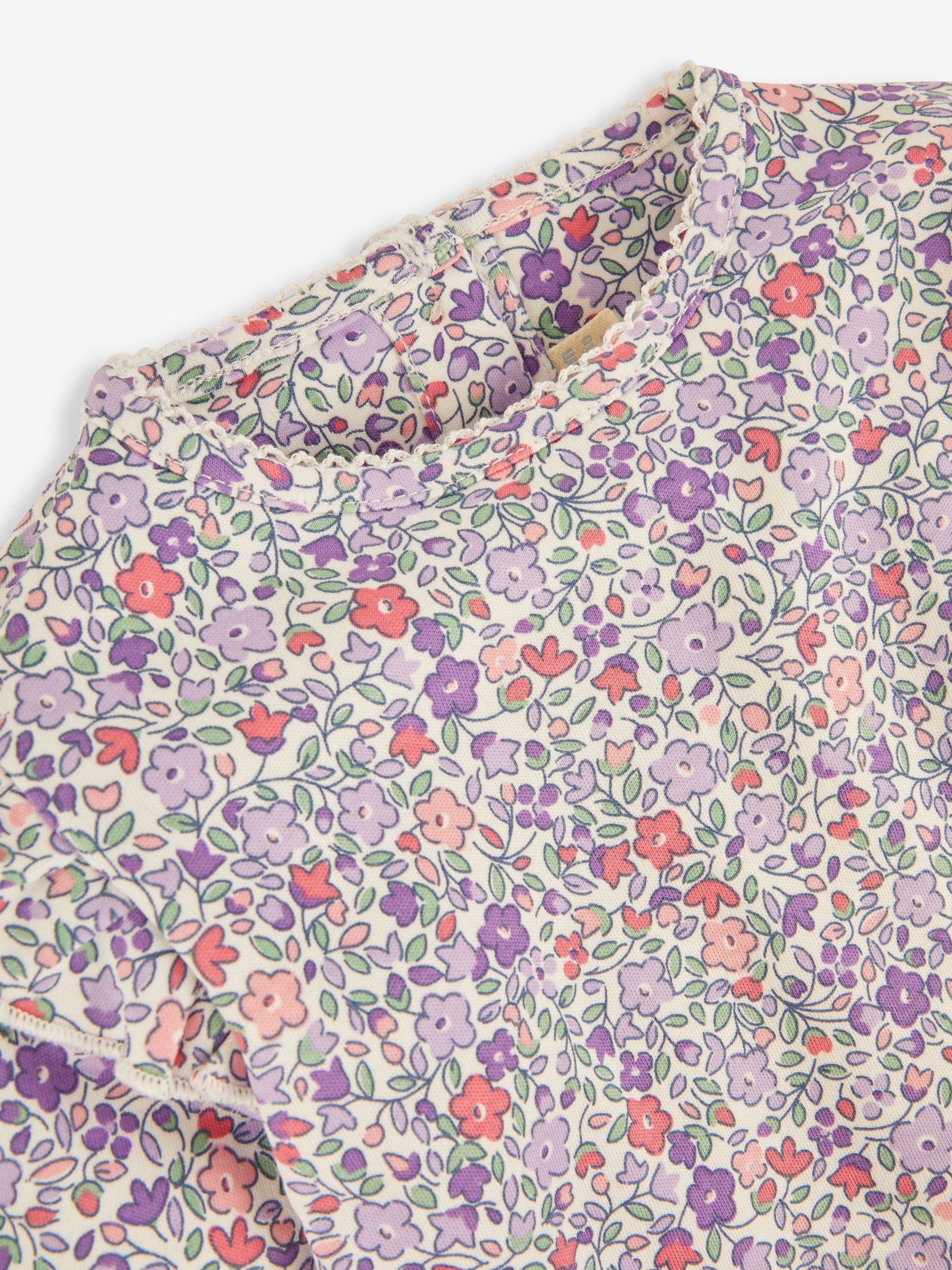 Lilac Purple Ditsy Floral 2-Pack Print & Stripe Frill Tops - Image 5 of 7