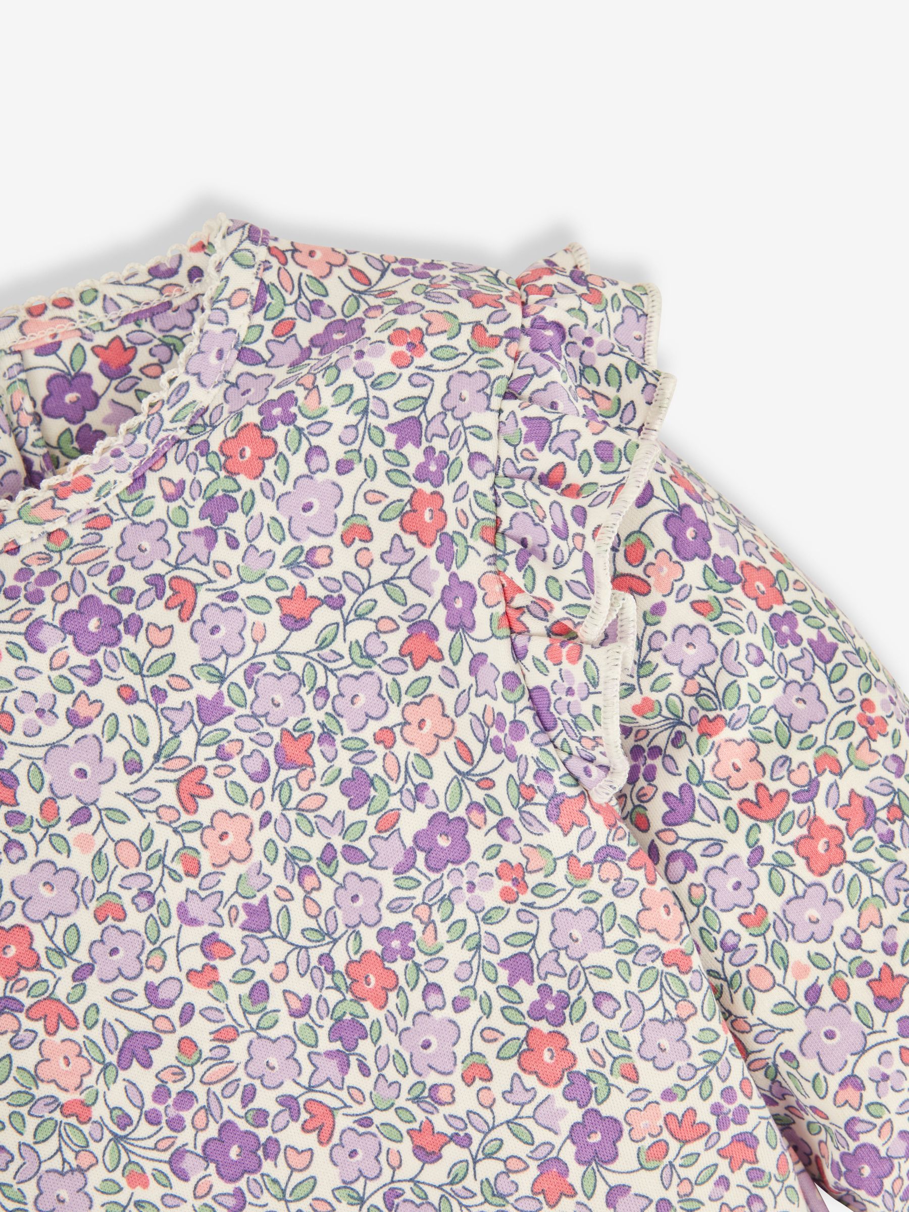 Lilac Purple Ditsy Floral 2-Pack Print & Stripe Frill Tops - Image 7 of 7