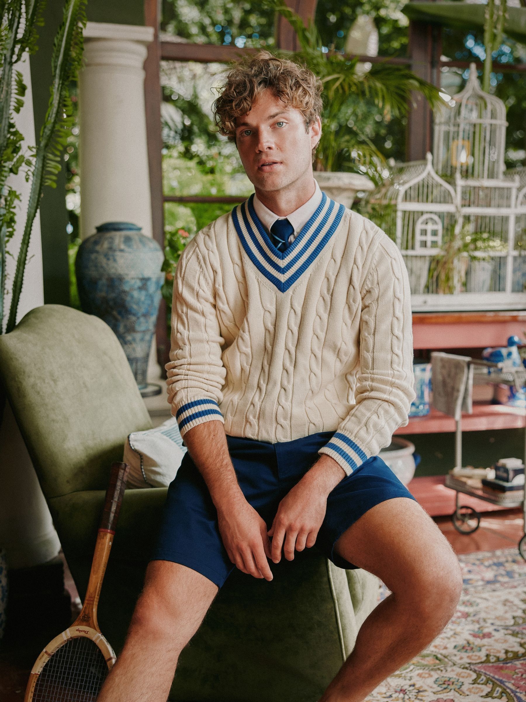 Dibbly Cream Cable Knit V Neck Cricket Jumper - Image 2 of 9
