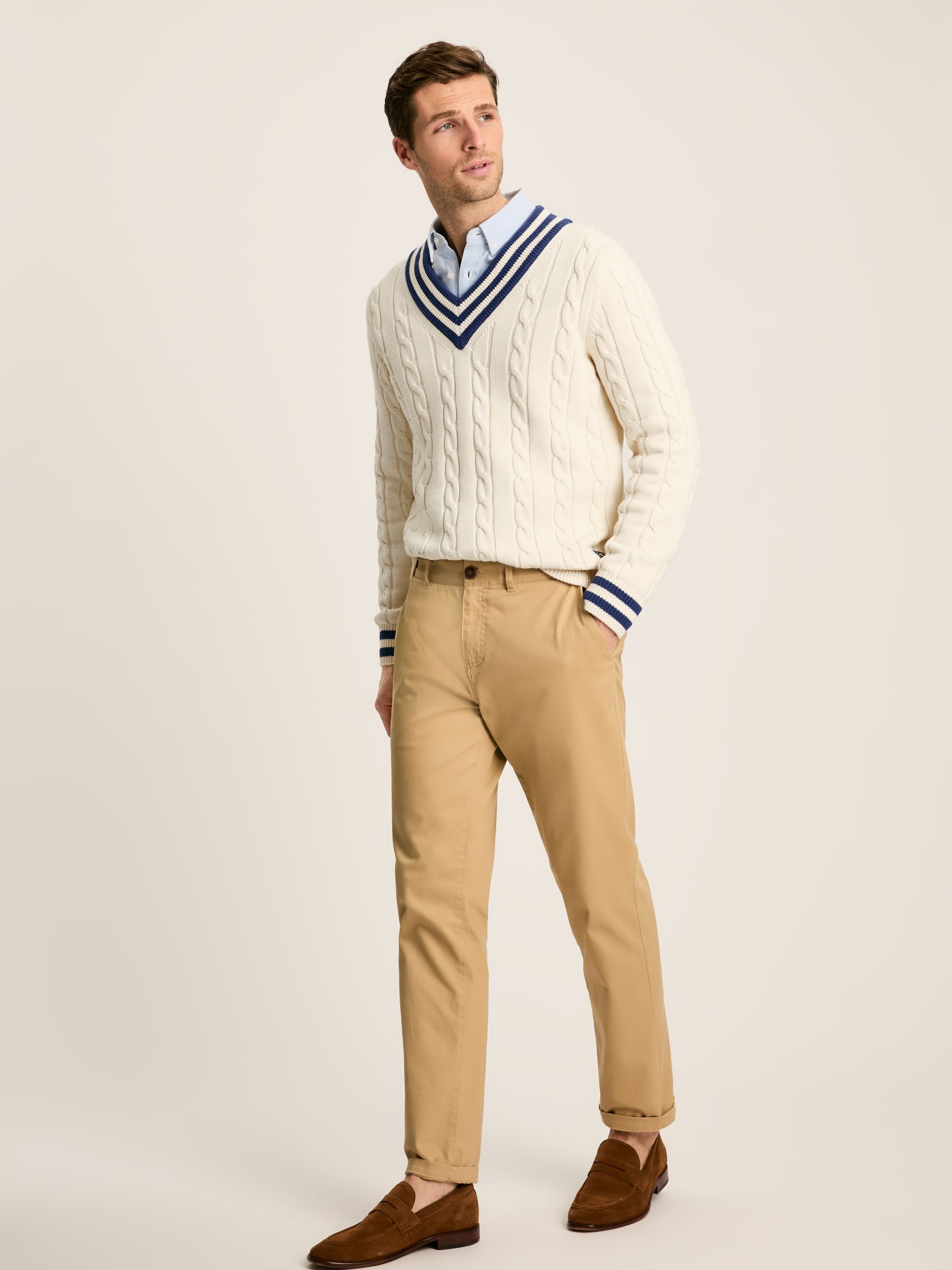 Dibbly Cream Cable Knit V Neck Cricket Jumper - Image 7 of 9