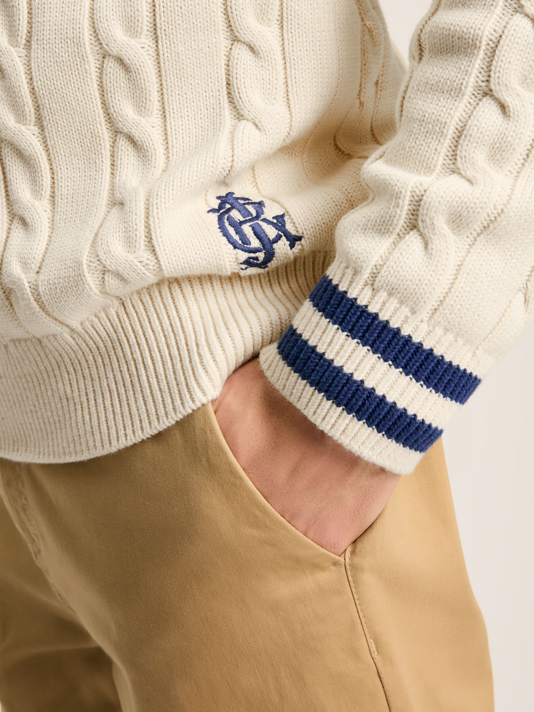 Dibbly Cream Cable Knit V Neck Cricket Jumper - Image 8 of 9