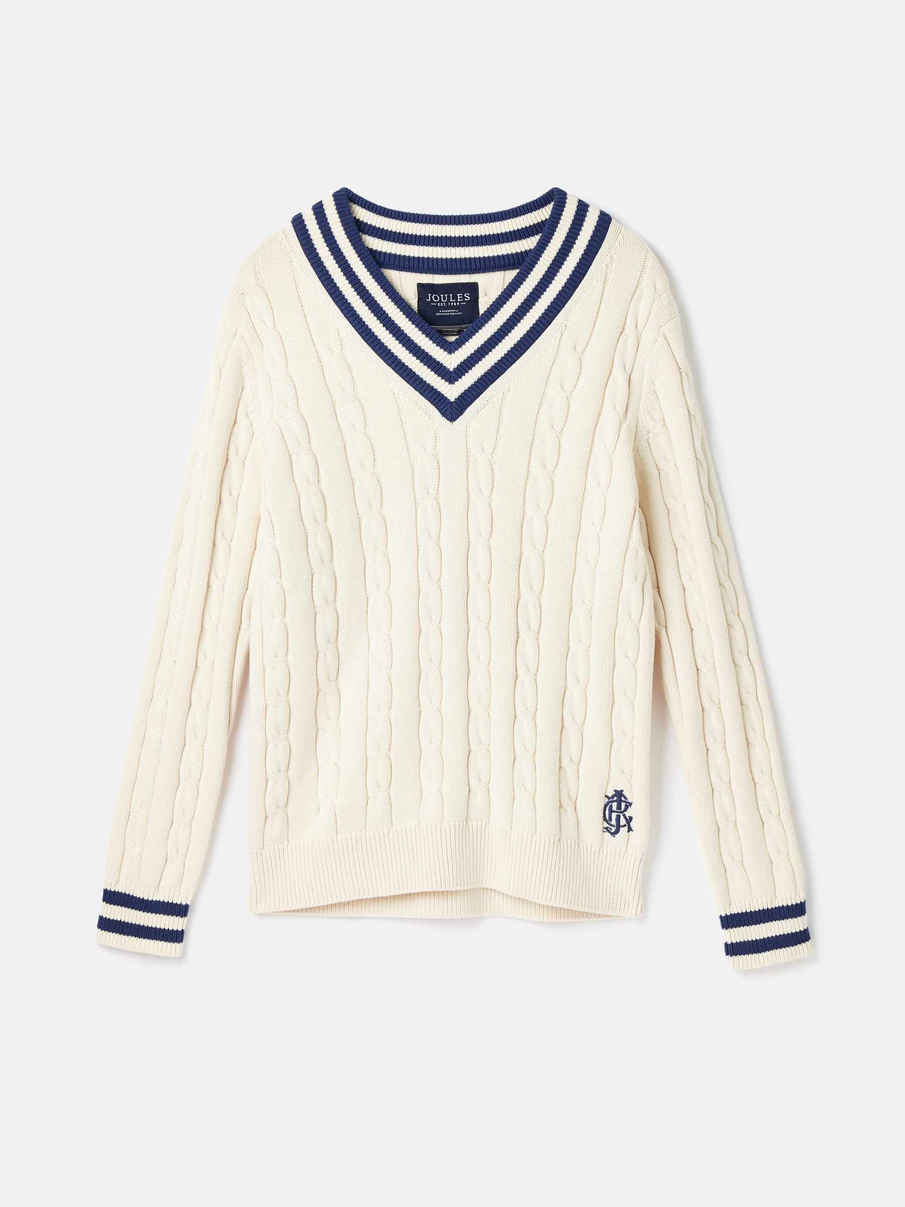 Dibbly Cream Cable Knit V Neck Cricket Jumper - Image 9 of 9