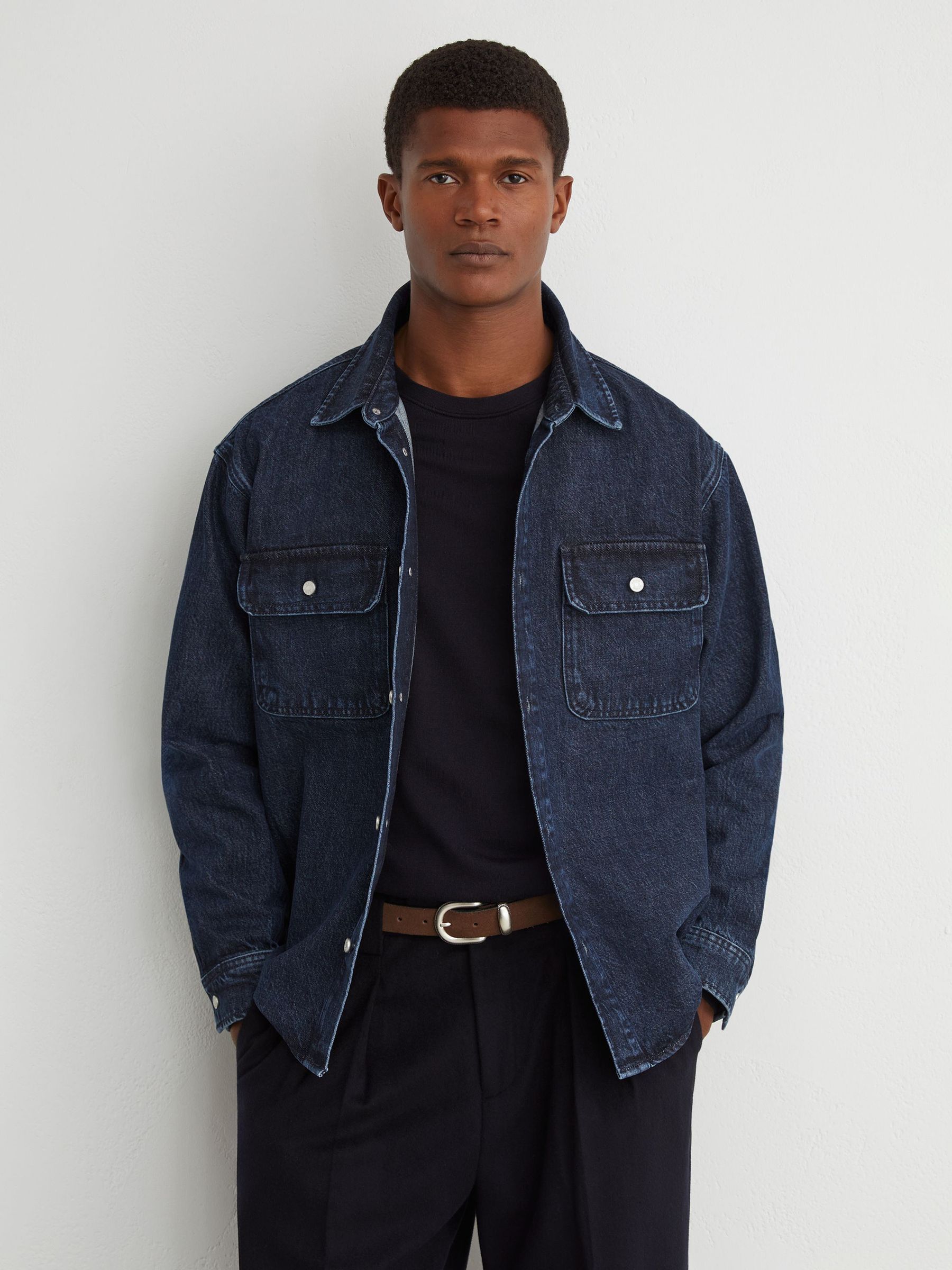 Twin-Pocket Rigid-Denim Jacket in Dark Blue - Image 1 of 7